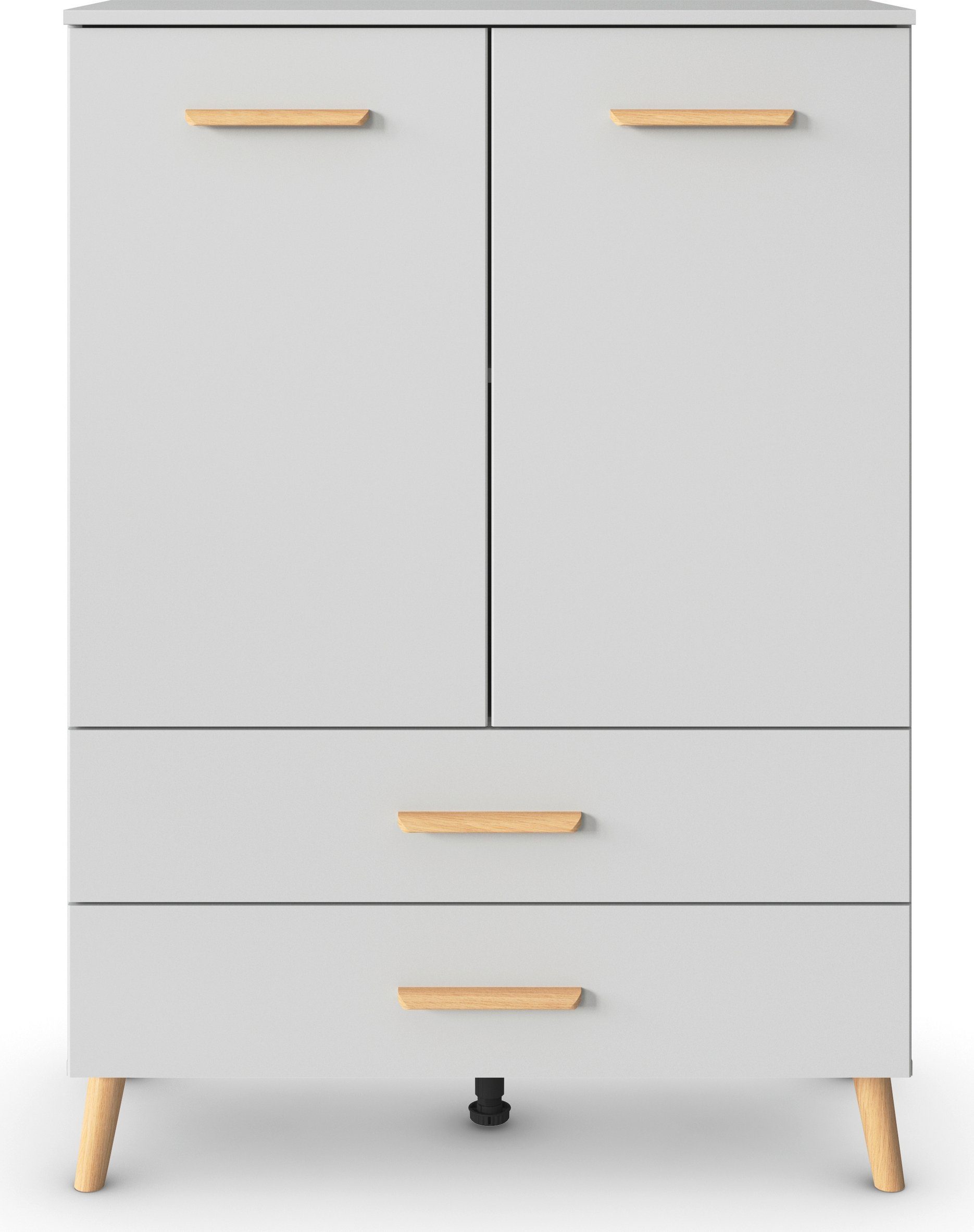 rauch Hoge kast Skandi by Aditio met massief houten grepen, 2 lades met softclose-functie