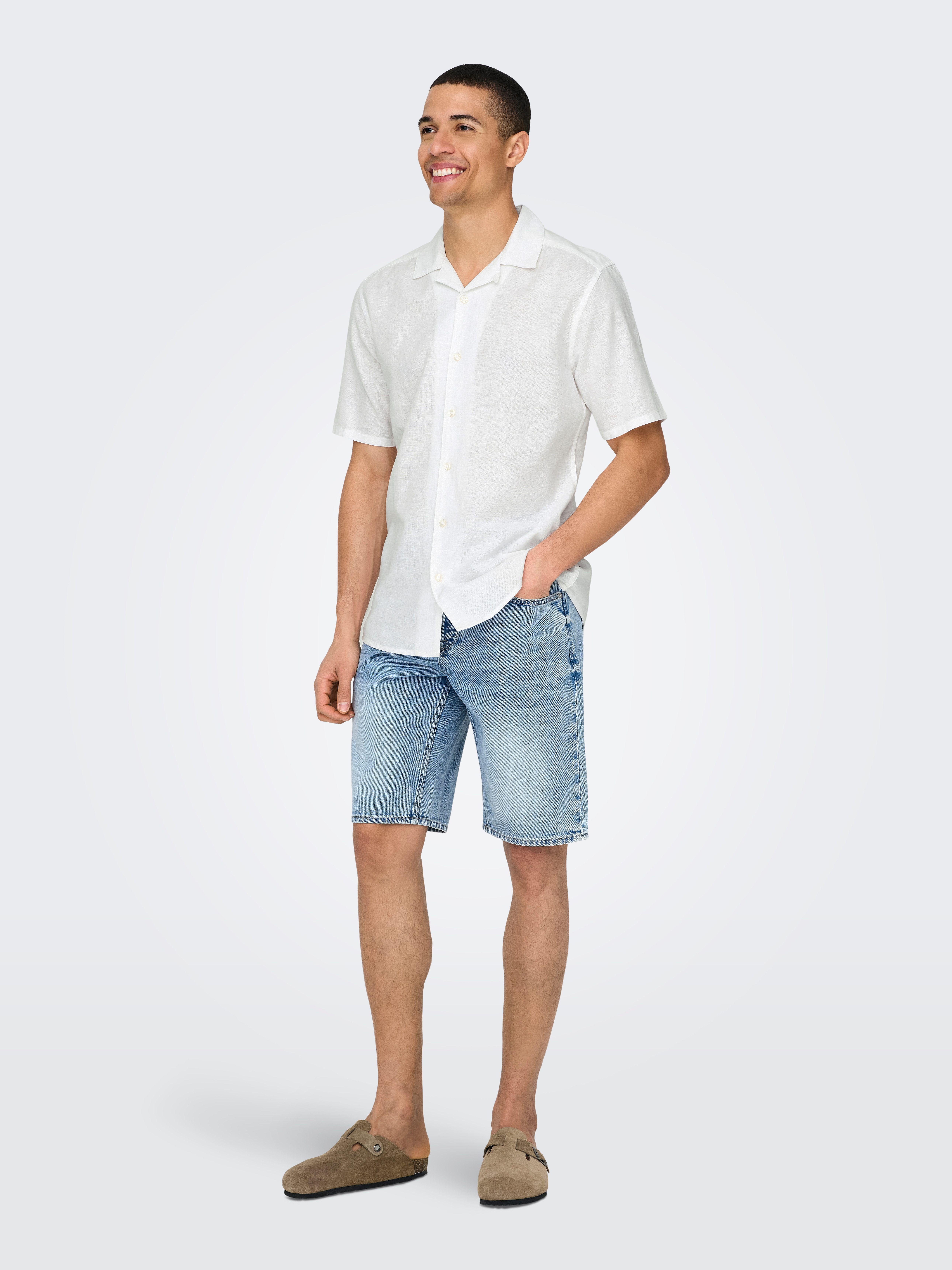 ONLY & SONS Overhemd met korte mouwen ONSCAIDEN SS SOLID RESORT LINEN NOOS