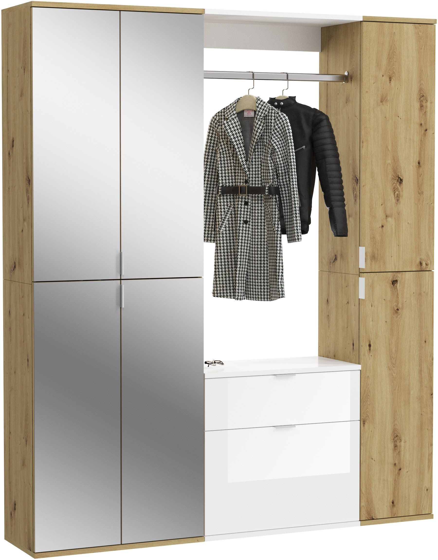 INOSIGN Halmeubelset Trondheim, Breedte 152 cm, 5-delig, bestaande uit: 2x garderobekast, 1 commode, 1 kledingstang, 1 legplank (set, 4-delig)