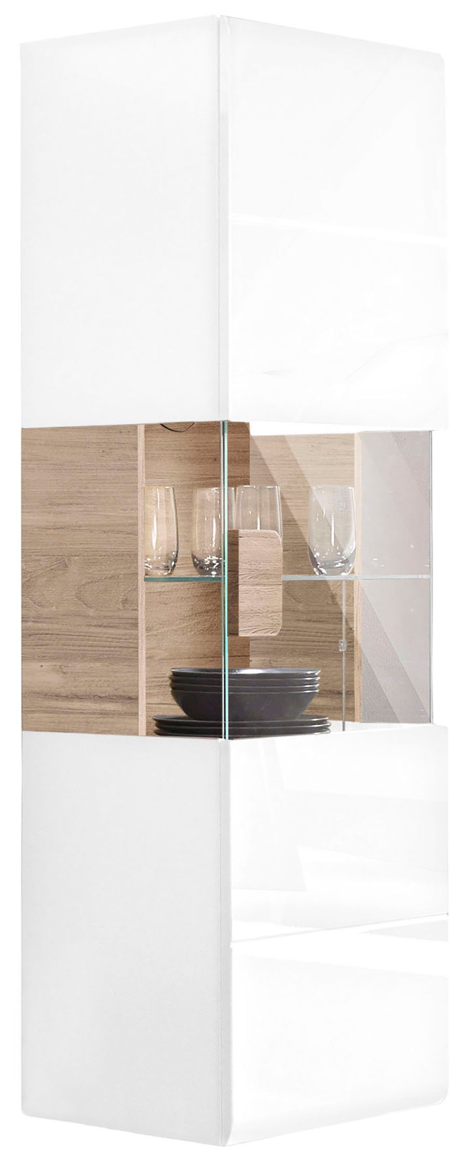 INOSIGN Hangende vitrinekast Toledo, hoogte 159 cm trendy glazen vitrine met decoratieve MDF-front Vitrine met glazen front, zonder verlichting, veel opbergruimte, hoogglans