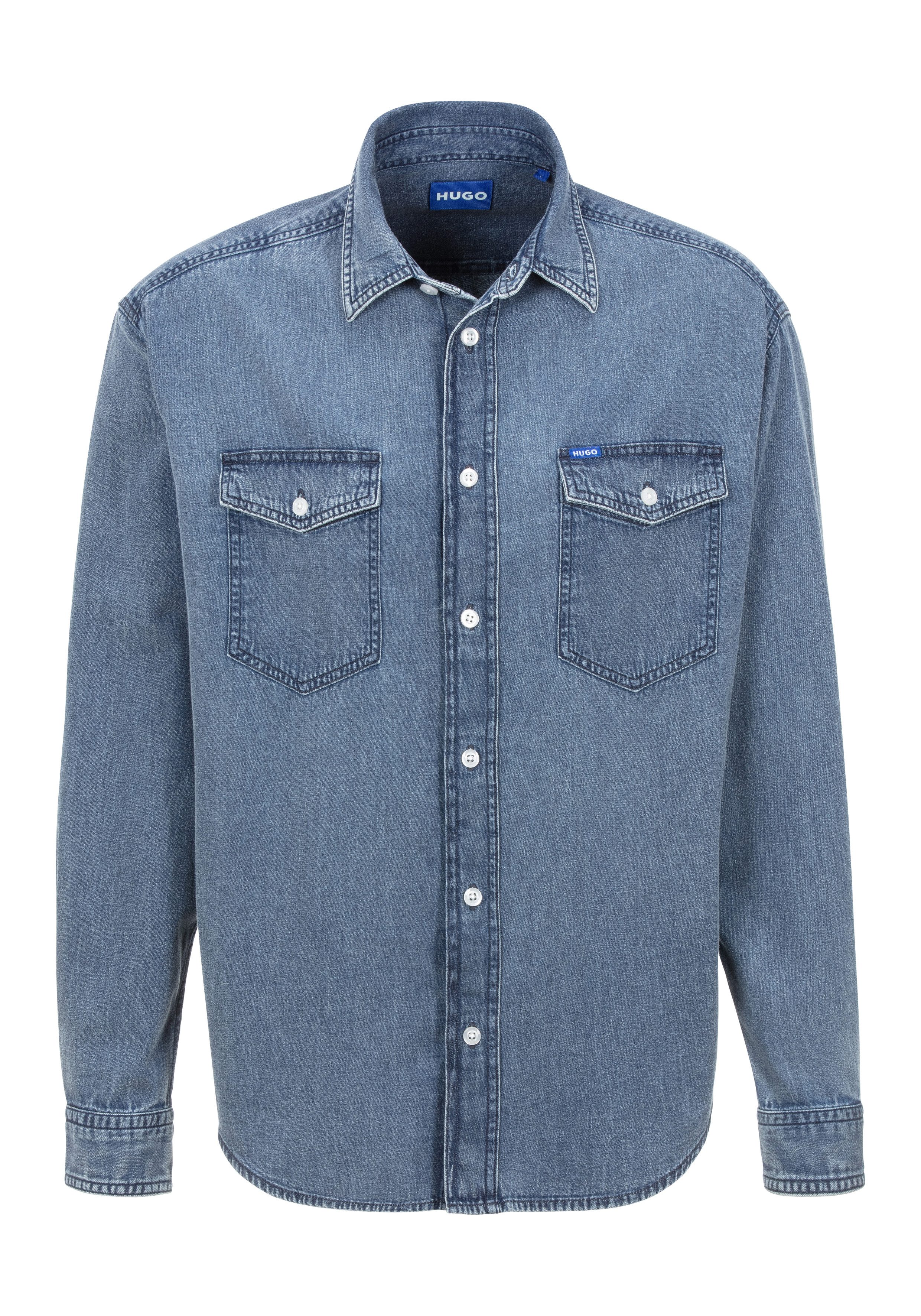 HUGO Blue Jeans overhemd Ebino in coole wassing