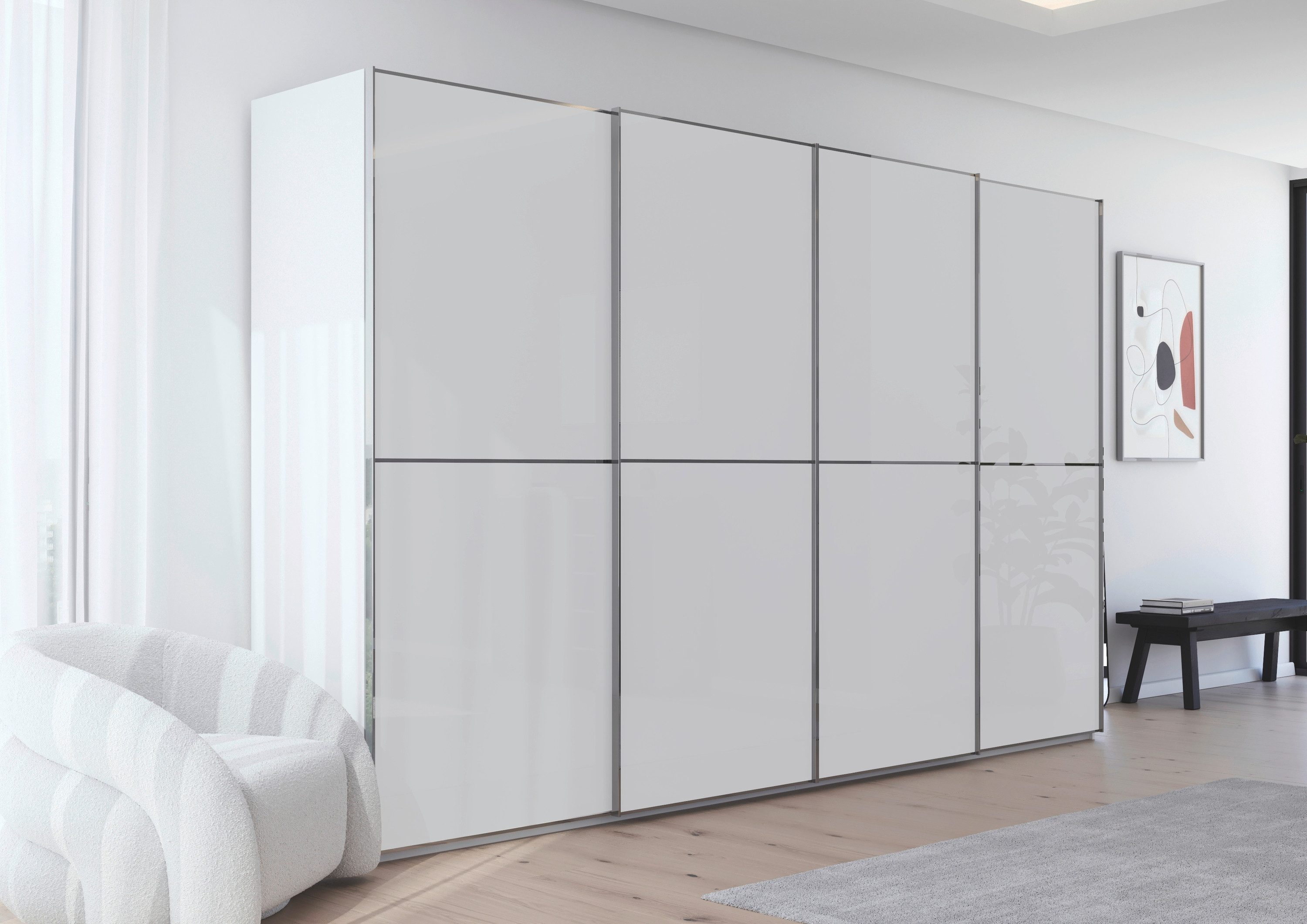 rauch Schuifdeurkast Kledingkast Kast Garderobe Slaapkamerkast SCALE-DUO edel tweedelige deuren glas-front met 3 sierlijsten made in germany