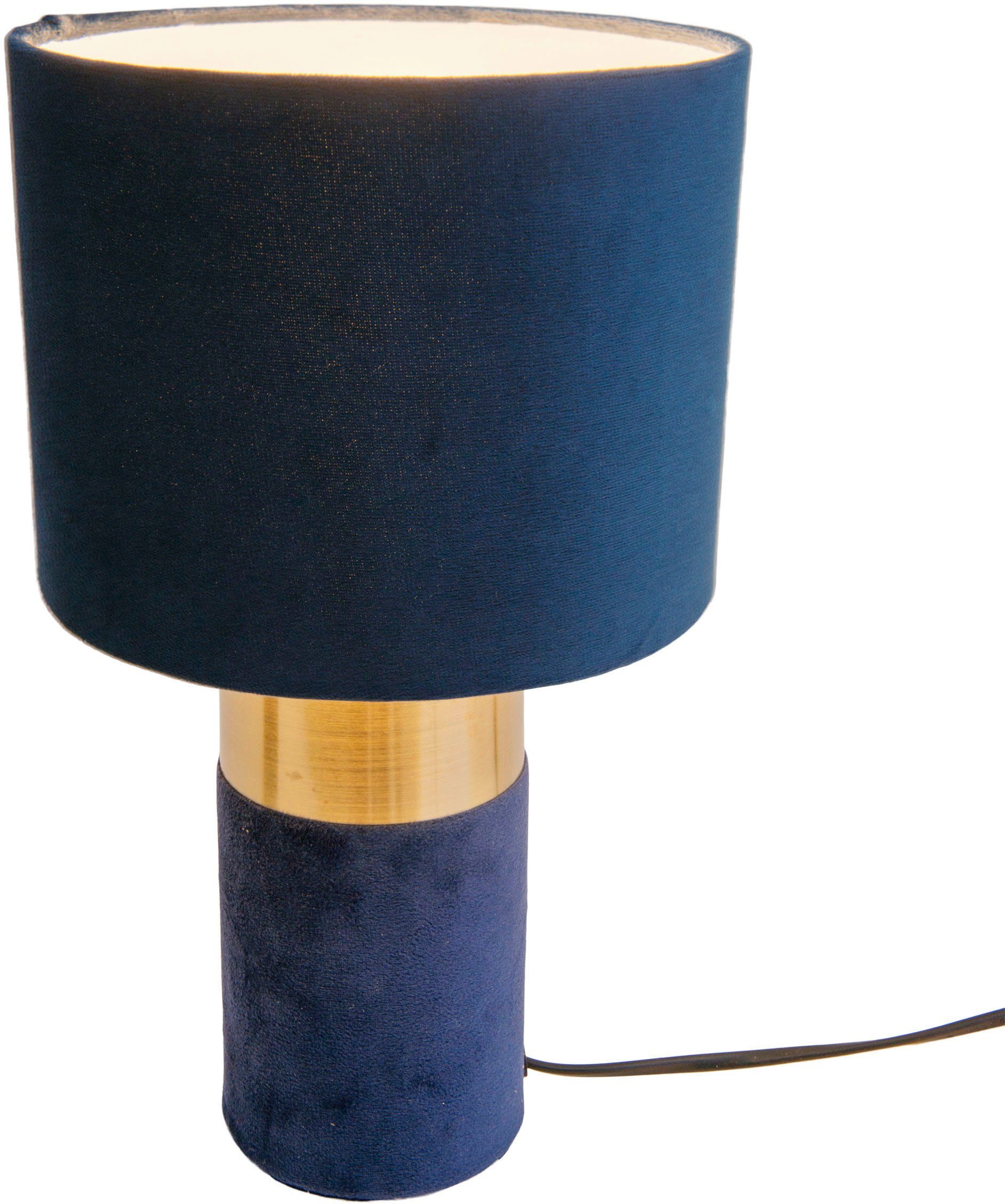 näve Tafellamp Bordeaux 1xe14, textielkap blauw, voet blauw-goud, hoogte 32cm, aansluiting 150cm (1 stuk)