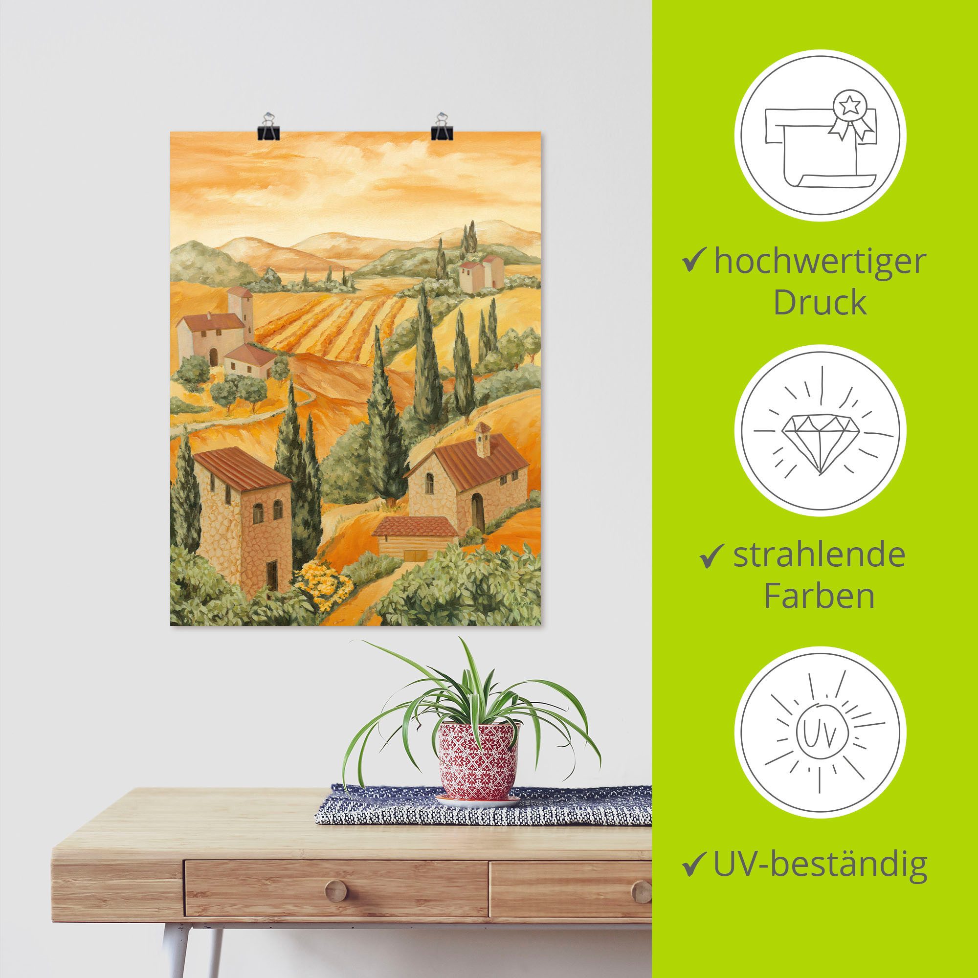 Artland Artprint Italië Toscane als artprint van aluminium, artprint voor buiten, artprint op linnen, poster in verschillende maten. maten