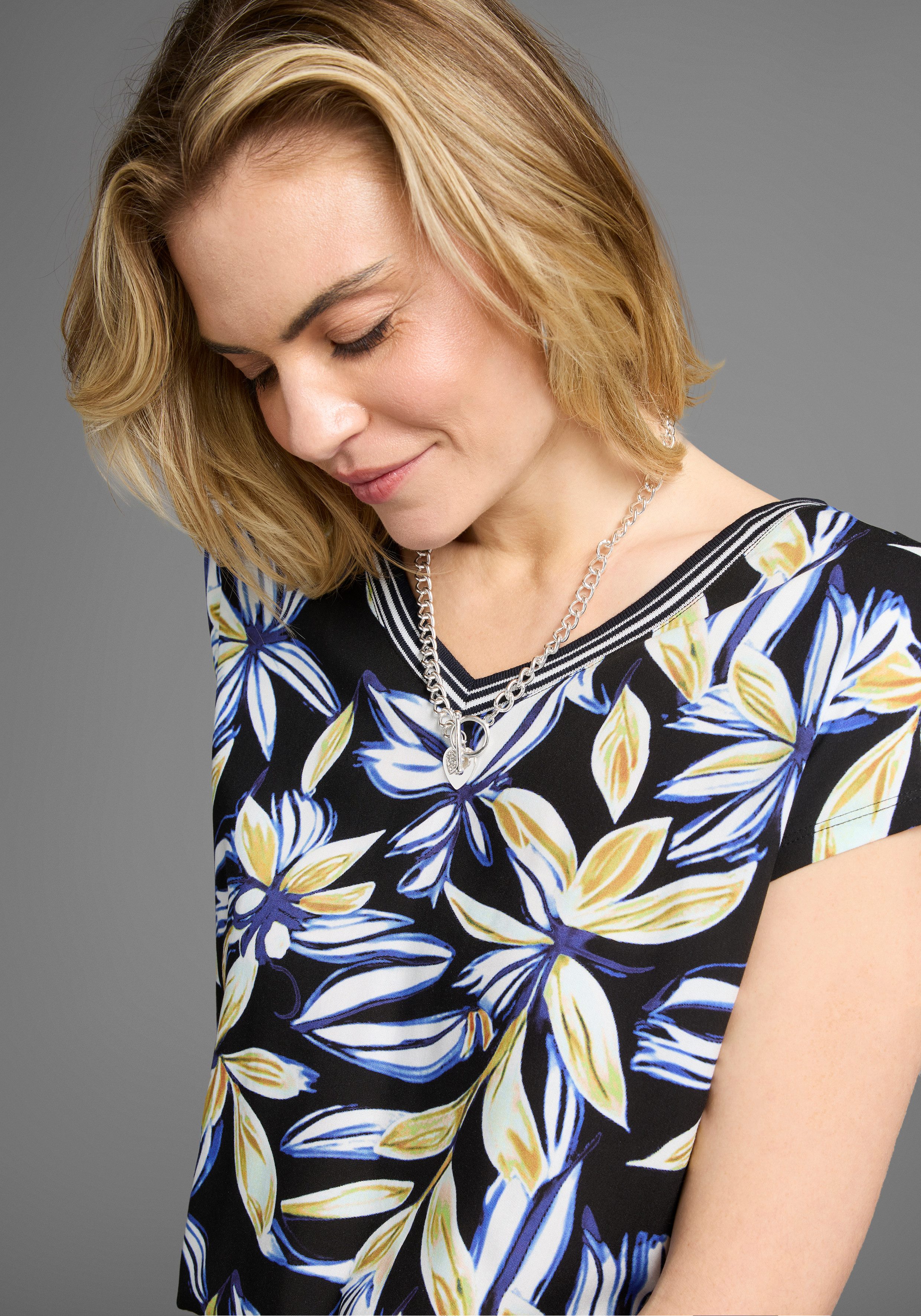 Laura Scott Shirtblouse in modieuze mix van patronen - bloemetjes & gestreept - nieuwe collectie