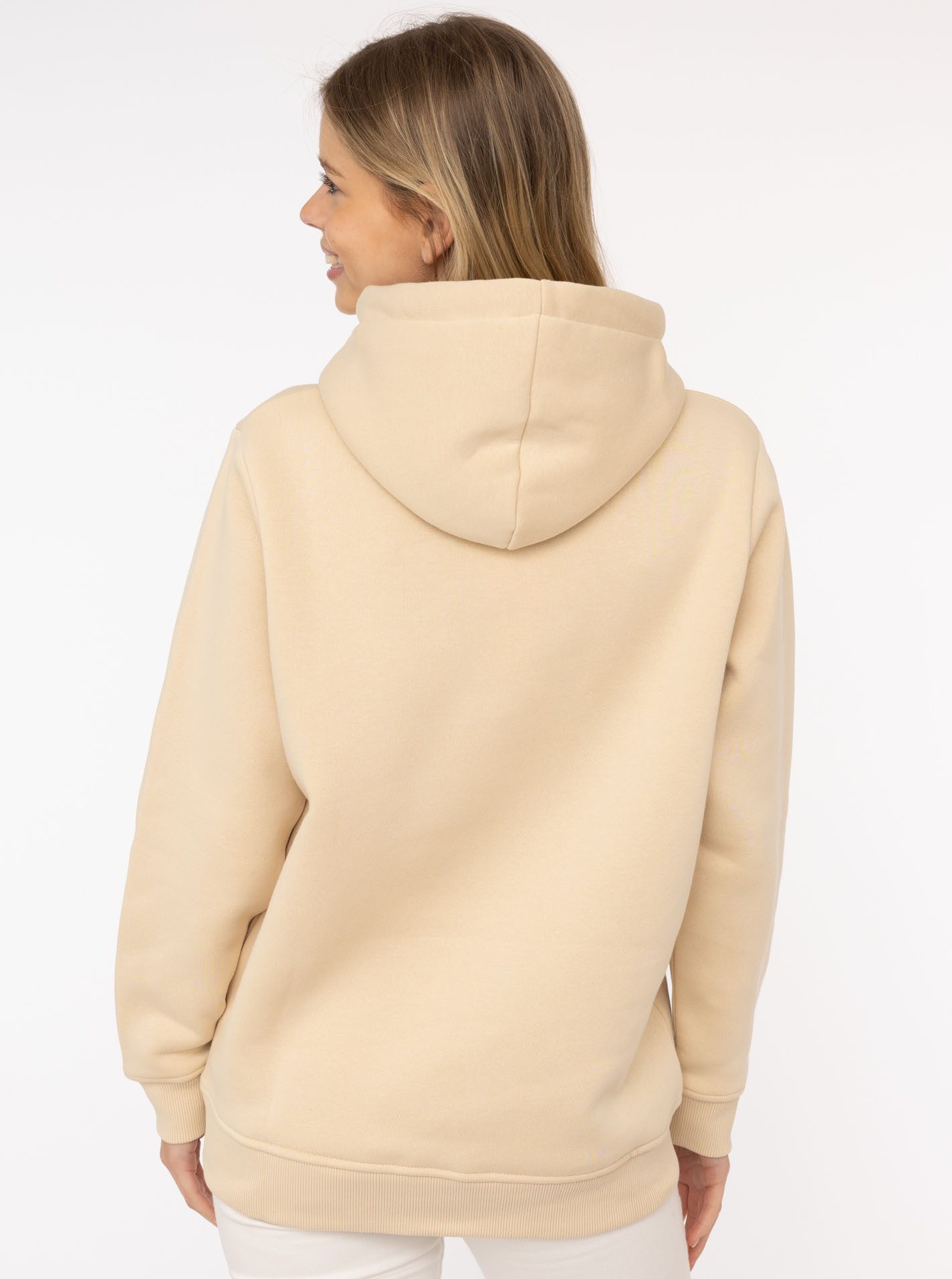 Zwillingsherz Sweatshirt met capuchon en "think positiv" borduursel in neonkleuren