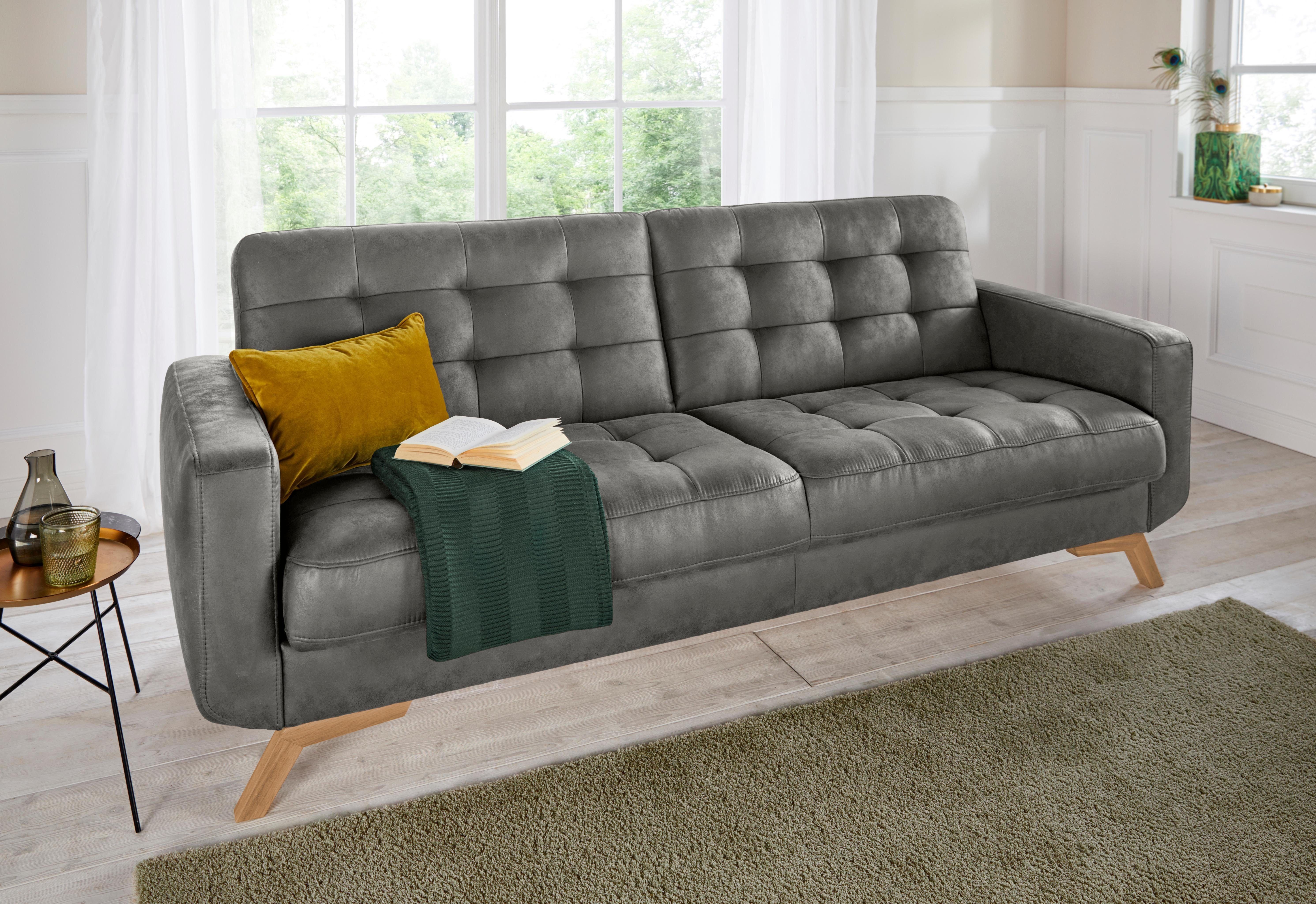 exxpo - sofa fashion 3-zitsbank Fiord, actueel design, geweldige afwerking in zitting en rug comfortabel, optioneel kantelbank met bedfunctie en bedlade, houten voet