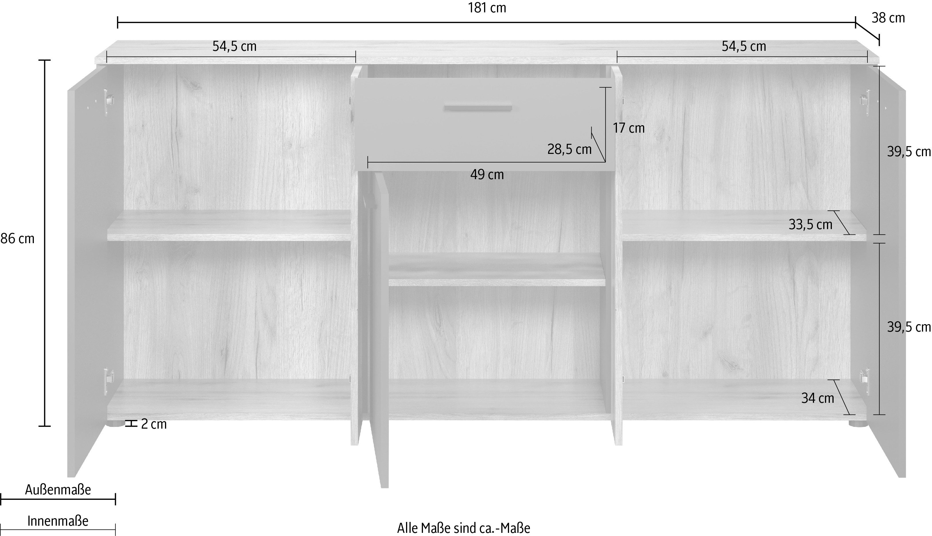 INOSIGN Kast Estepona Sideboard met aanpasbare deuren met groefontwerp