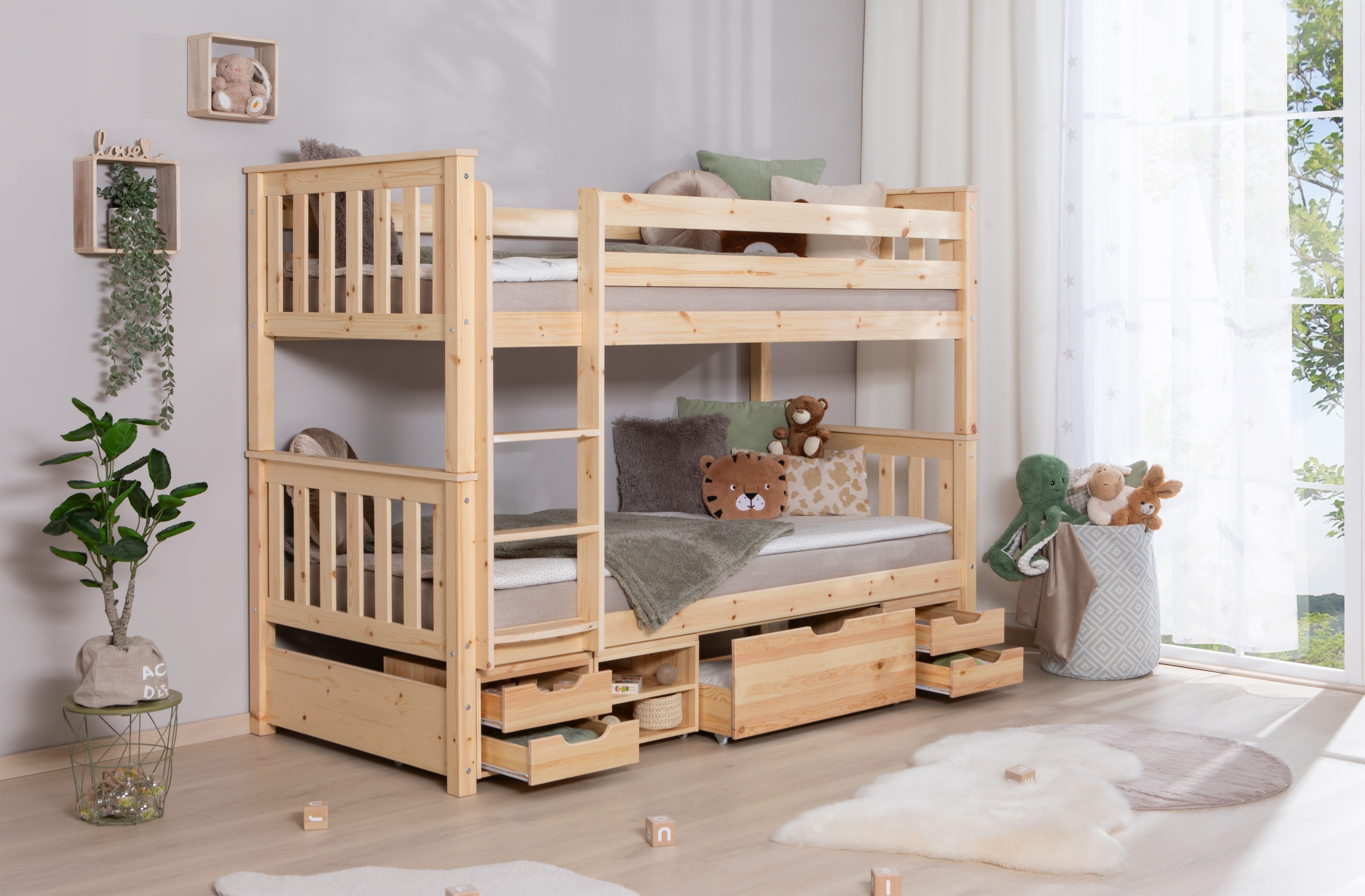 Ticaa Stapelbed Sammy met rolbodem en laden, marlies, grenen