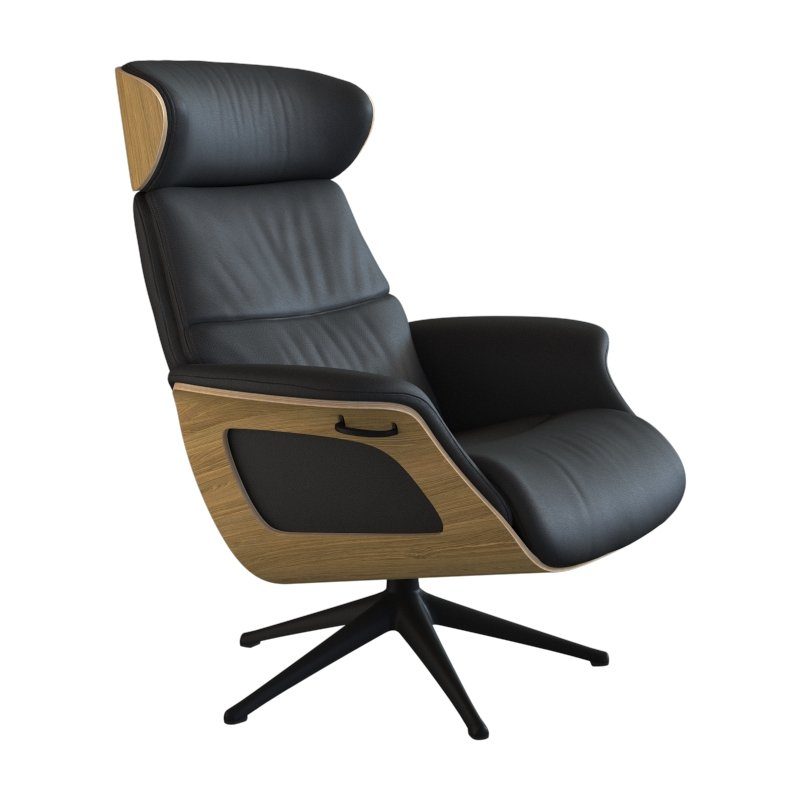 FLEXLUX Relaxfauteuil Clement relaxstoel, gestoffeerde stoel, ligstoel, TV-stoel, Rug- & hoofdsteunverstelling, draaibaar, armleuning eik, zwart voet