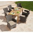 merxx tuin-eethoek toscane 6 fauteuils, tafel 185x90 cm, polyrotan-acacia (13-delig) beige