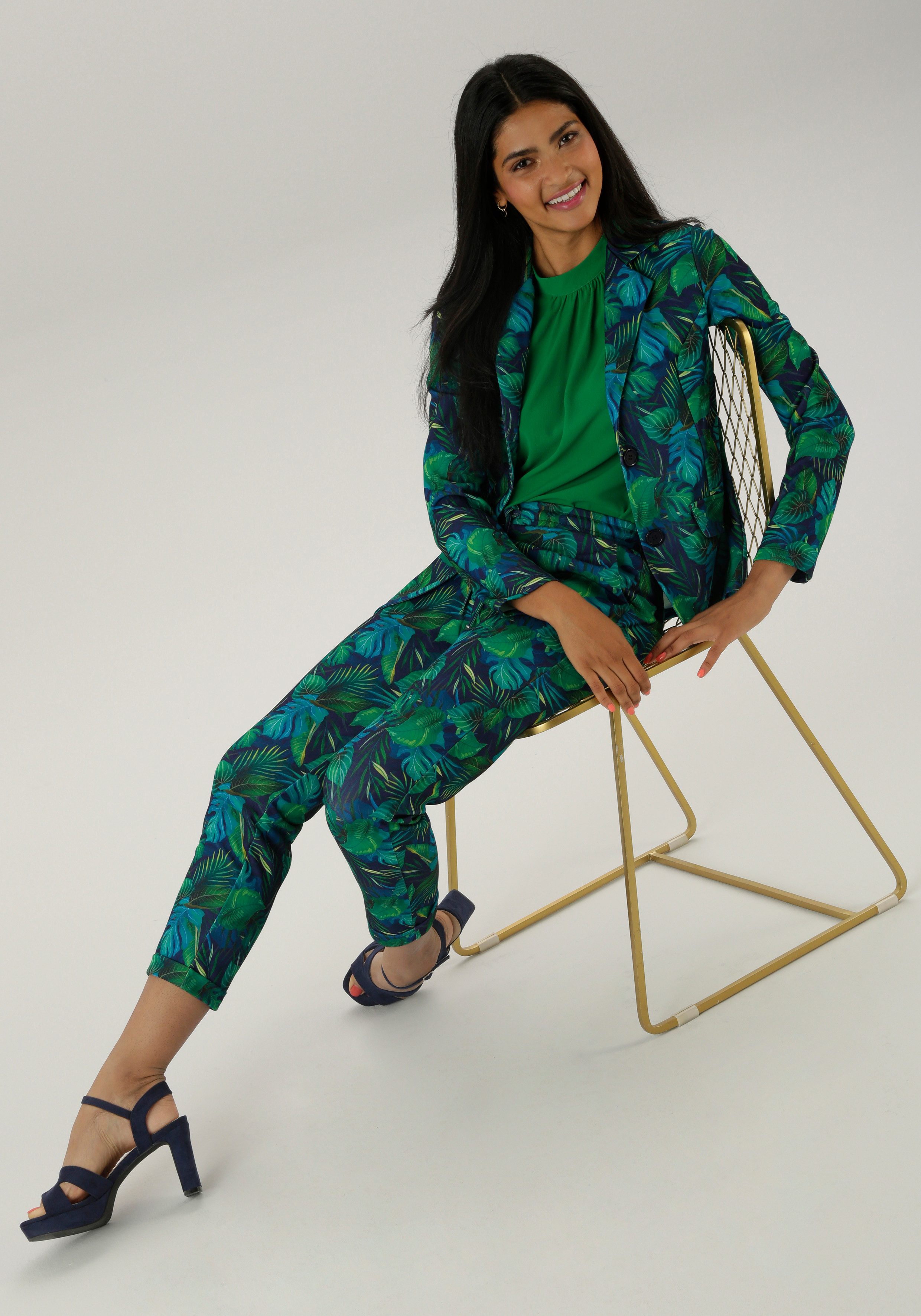 Aniston SELECTED Jerseyblazer met grootschalig en abstract bladerenpatroon nieuwe collectie