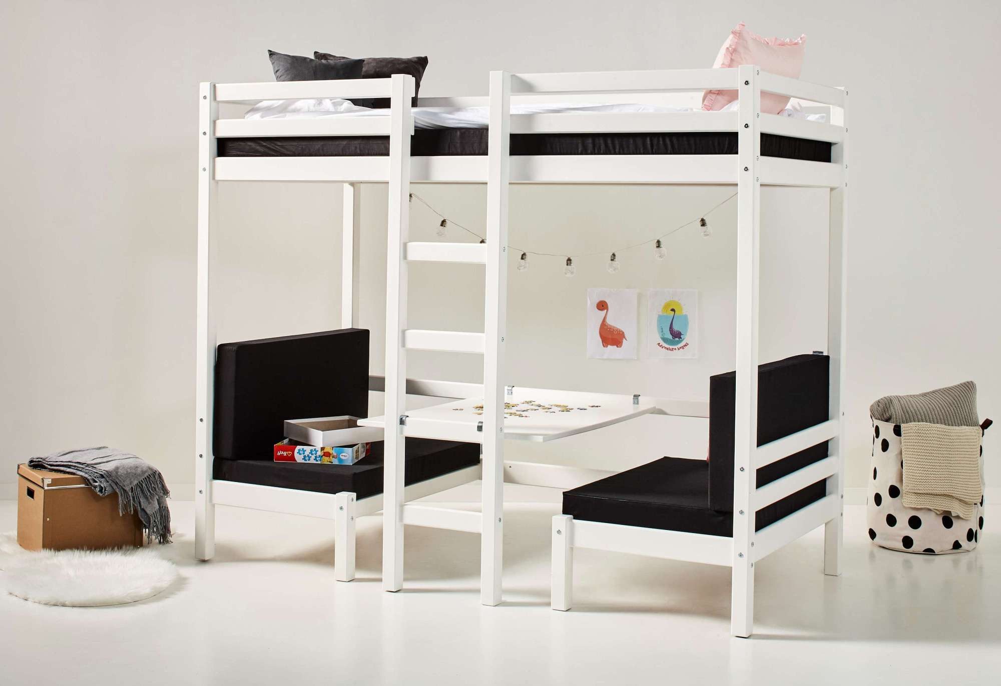 Hoppekids Stapelbed ECO Dream JUMBO hoogslaper, met zitgroep om te bouwen tot stapelbed