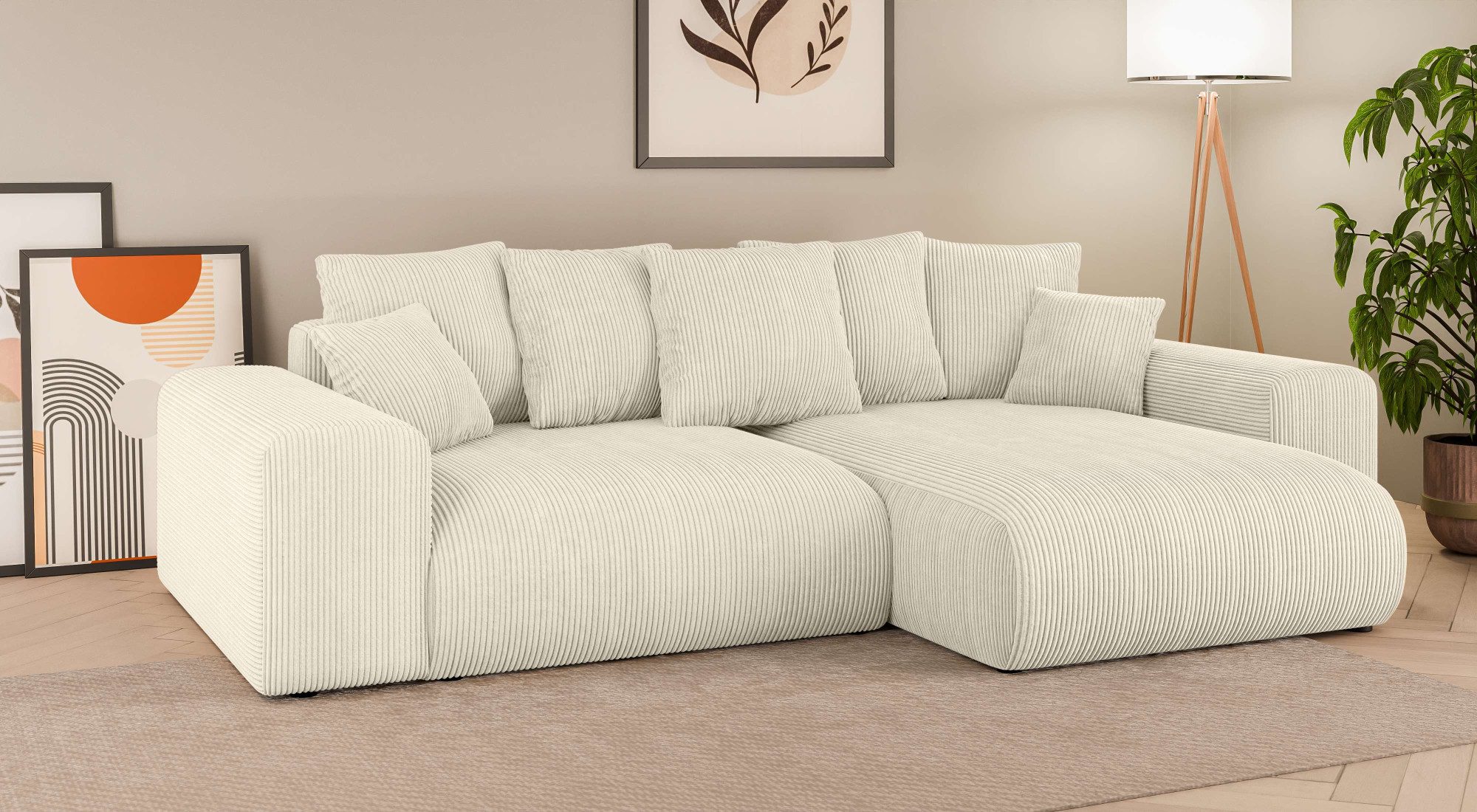 Home affaire Hoekbank LAKESIDE met bedfunctie en bedlade, B/D/H 257/166/84 cm L-vorm, recamiere aan beide zijden monteerbaar, golfondersteuning