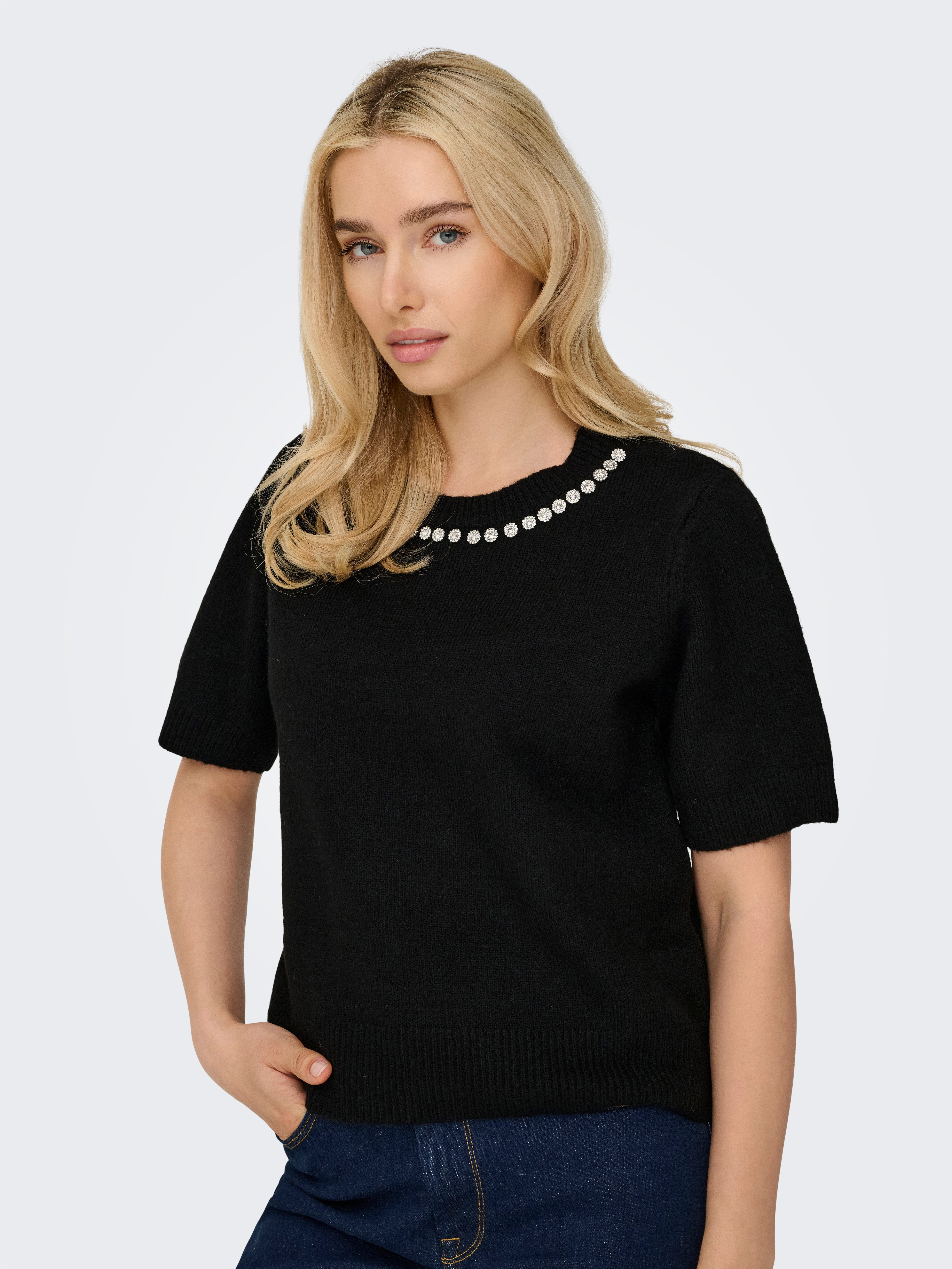 Only Trui met korte mouwen ONLABBY LIFE SS BLING TOP O-NECK KNT