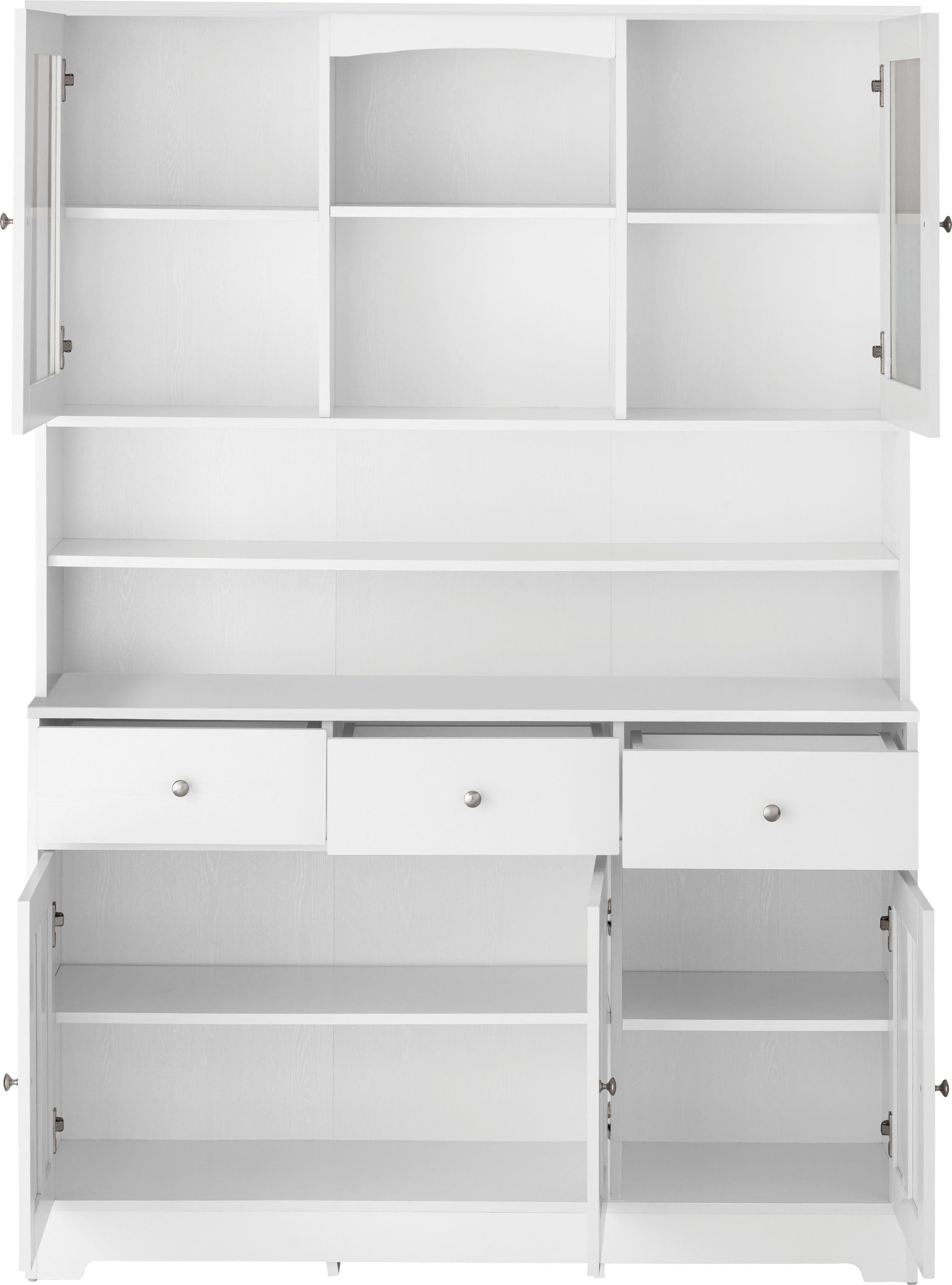 Home affaire Buffetkast Kate Breedte 128 cm, met glasdeuren en houten deuren, metalen grepen, hoogte 182 cm