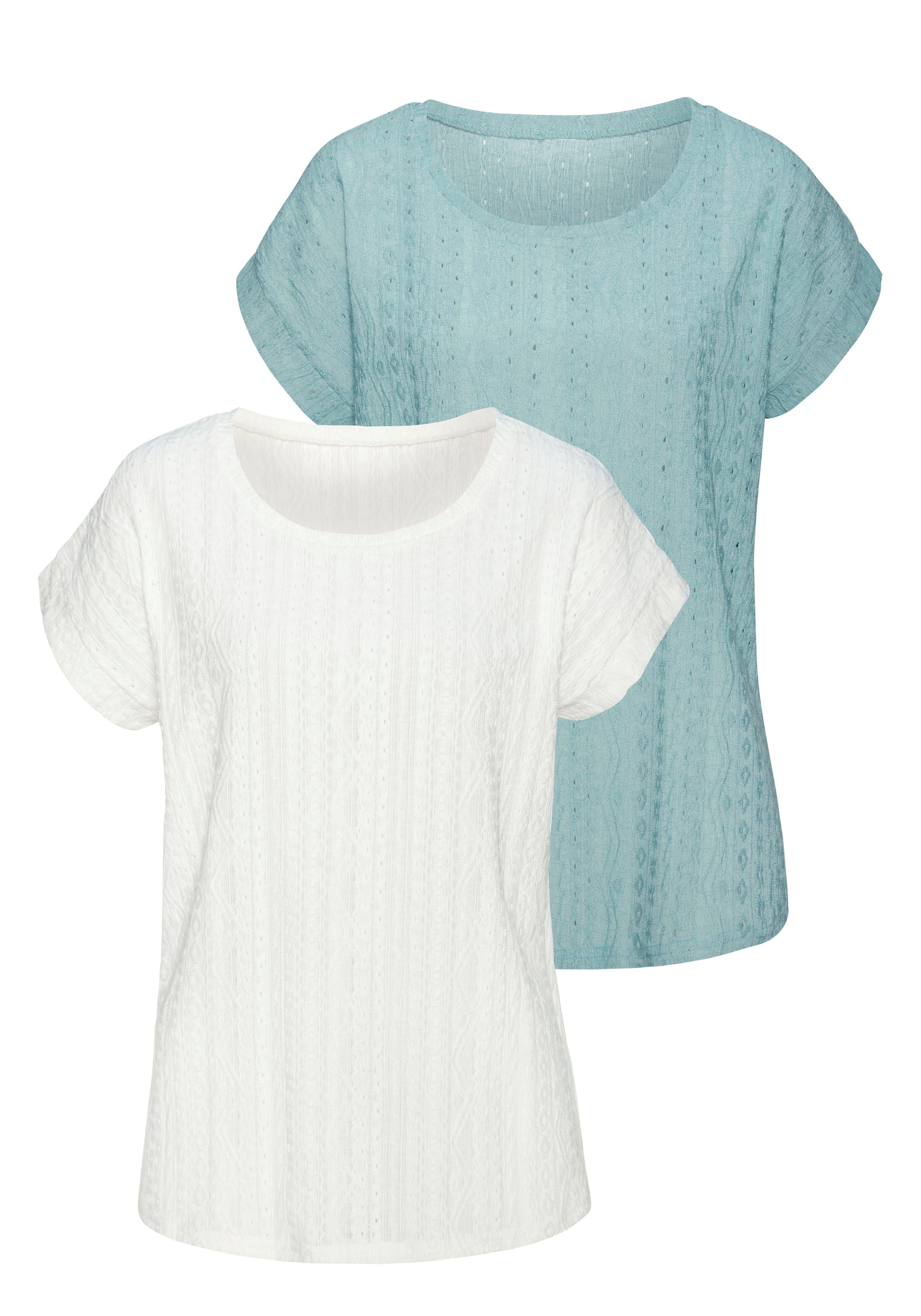 Vivance Shirt met korte mouwen Met modieus jacquardpatroon in een gemakkelijk te onderhouden kwaliteit (2-delig, Set van 2)