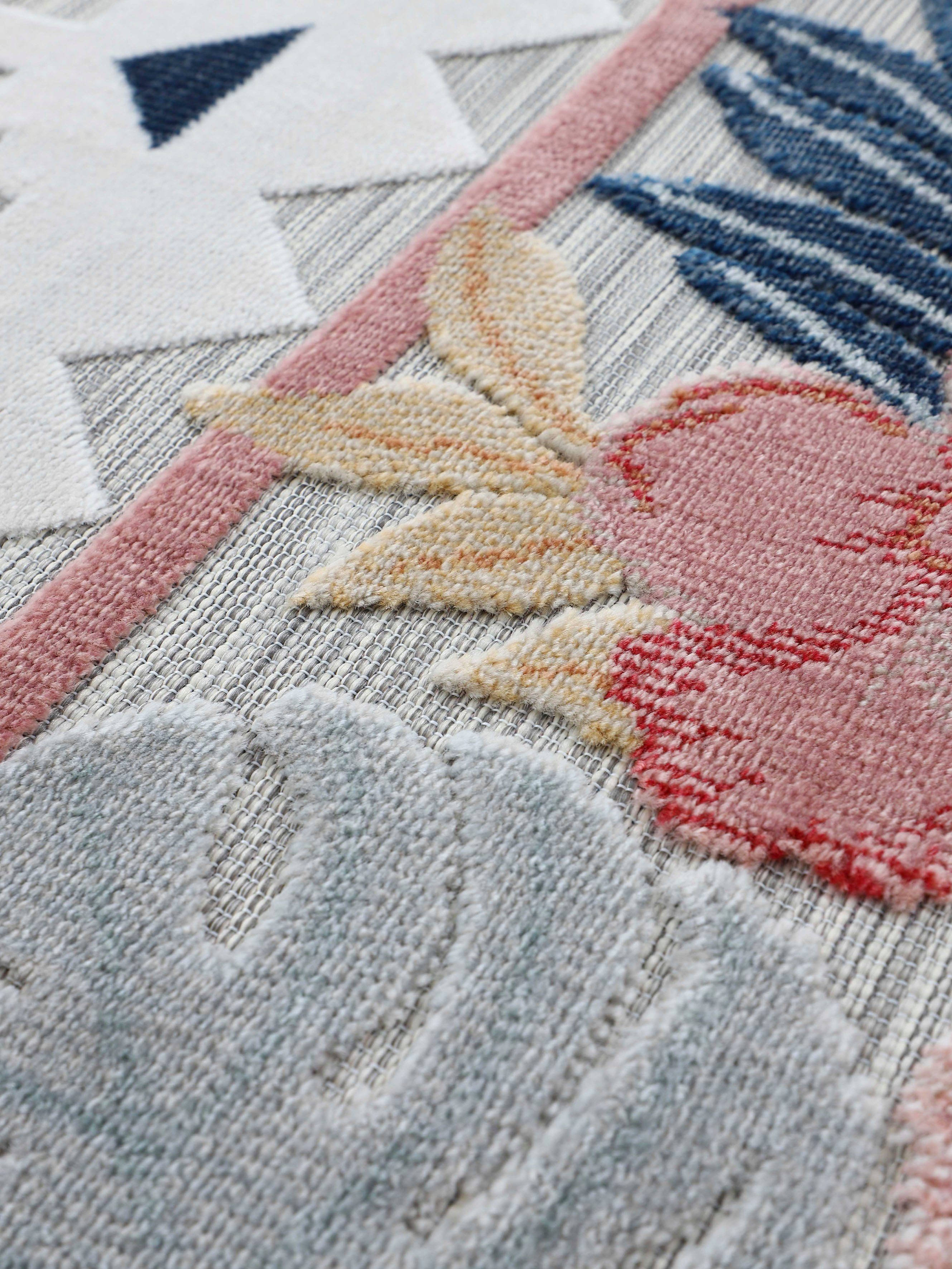 carpetfine Vloerkleed Deja 101 robust vlakweefsel, motief - florale palmbladeren, hoog-laag effect