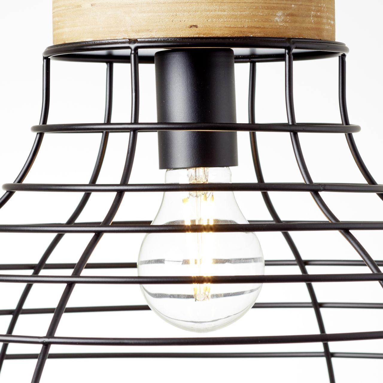 Brilliant Leuchten Hanglamp AVIA 135 cm hoogte, ø 47 cm, e27, inkortbaar, metaal/hout, zwart/bruin (1 stuk)