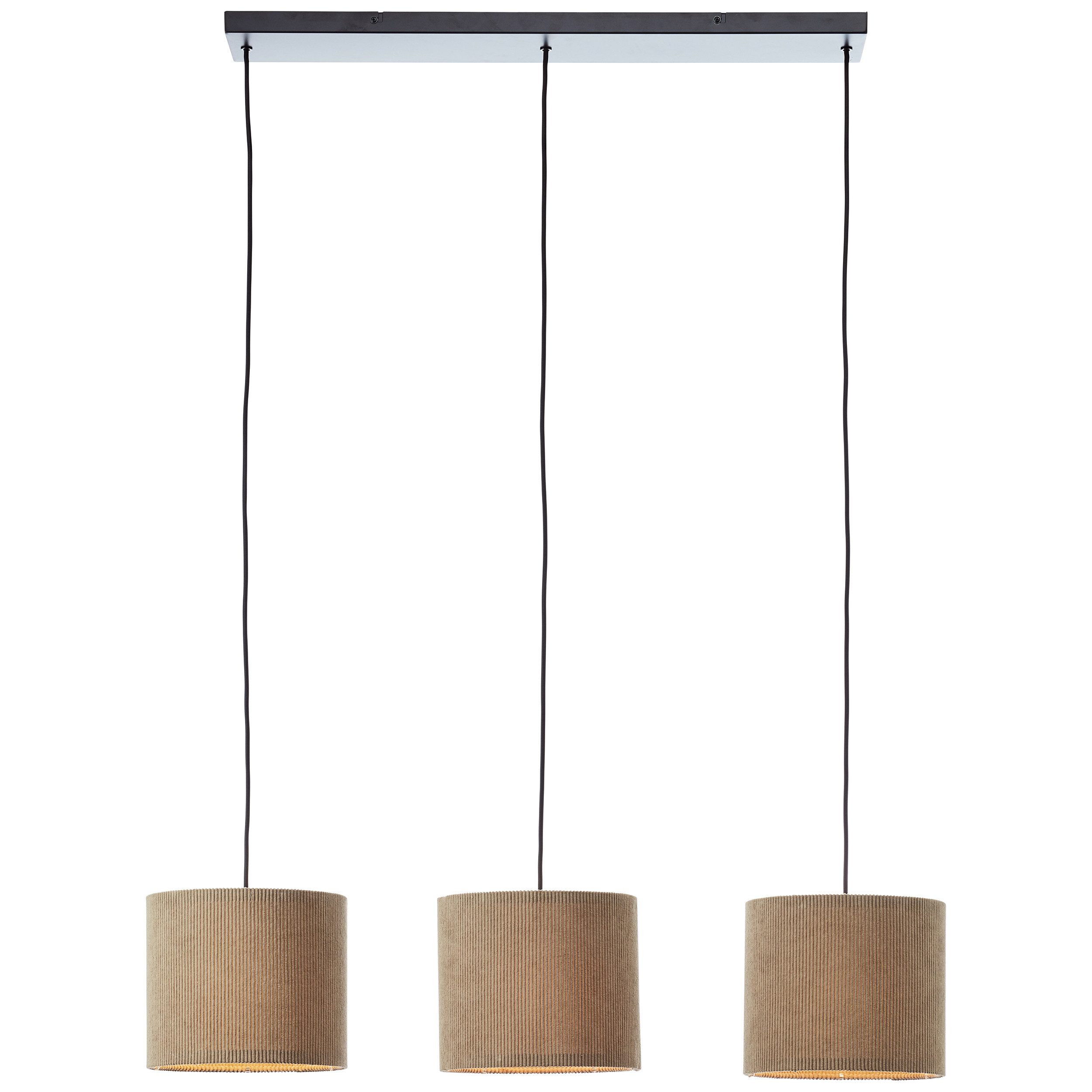Brilliant Leuchten Hanglamp TONY met cord-lampenscherm, 150 x 94 x 23 cm, 3x e27, inkortbaar, textiel, grijs (1 stuk)