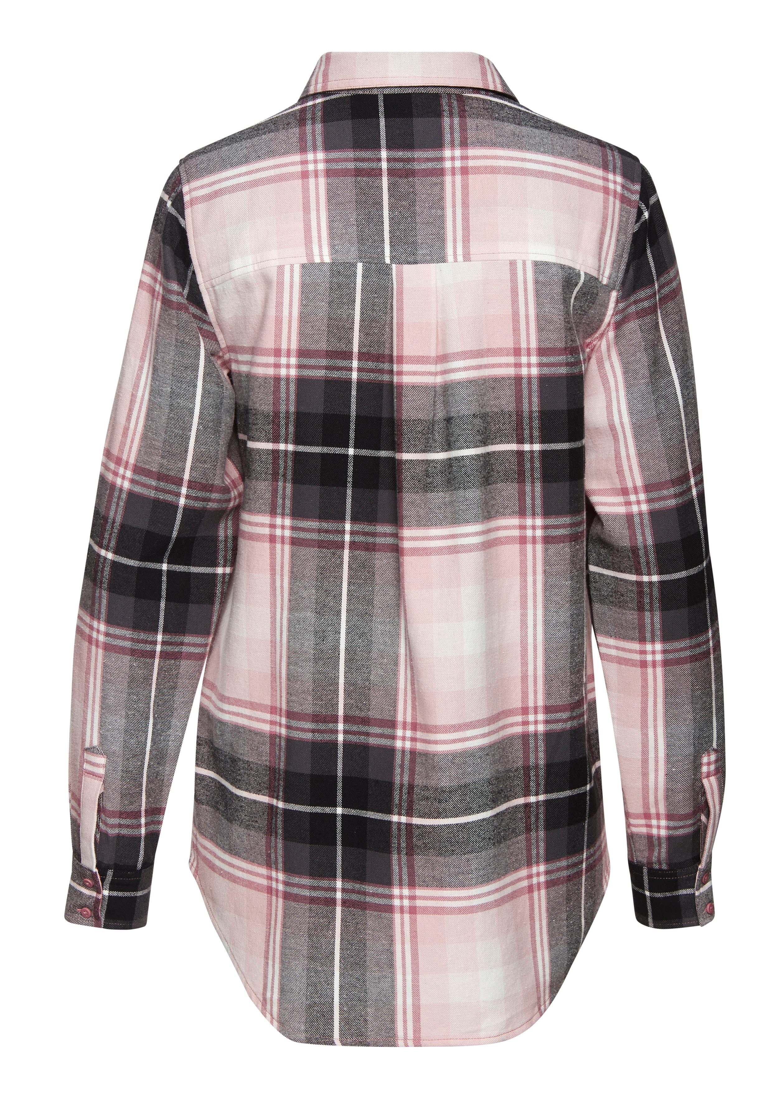 Buffalo Overhemdblouse van zachte flanel met blousekraag, flanellen shirt, ruitblouse