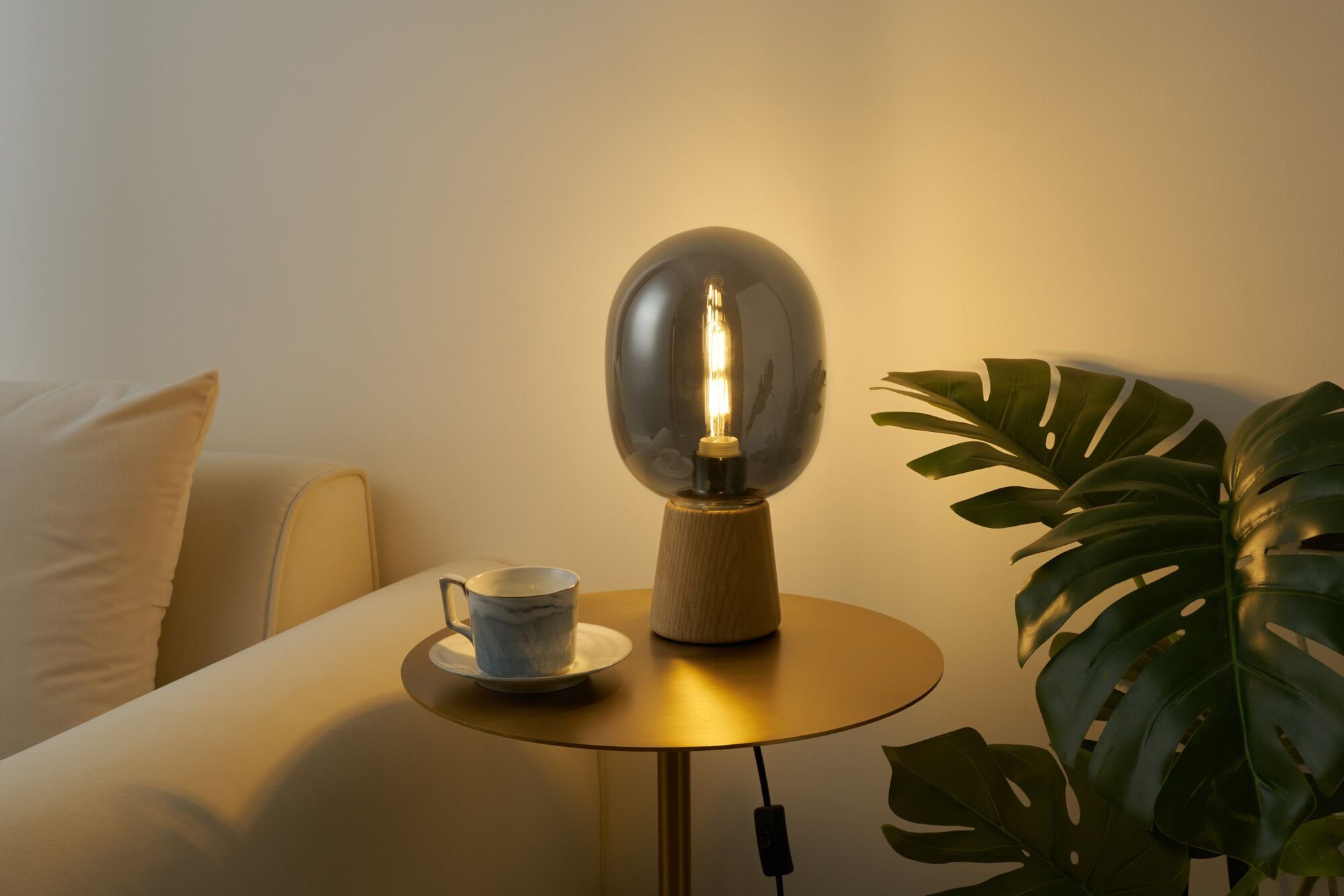Pauleen Tafellamp Mystical Gleam E27, max. 20W E27, rookglas/hout, 230V
