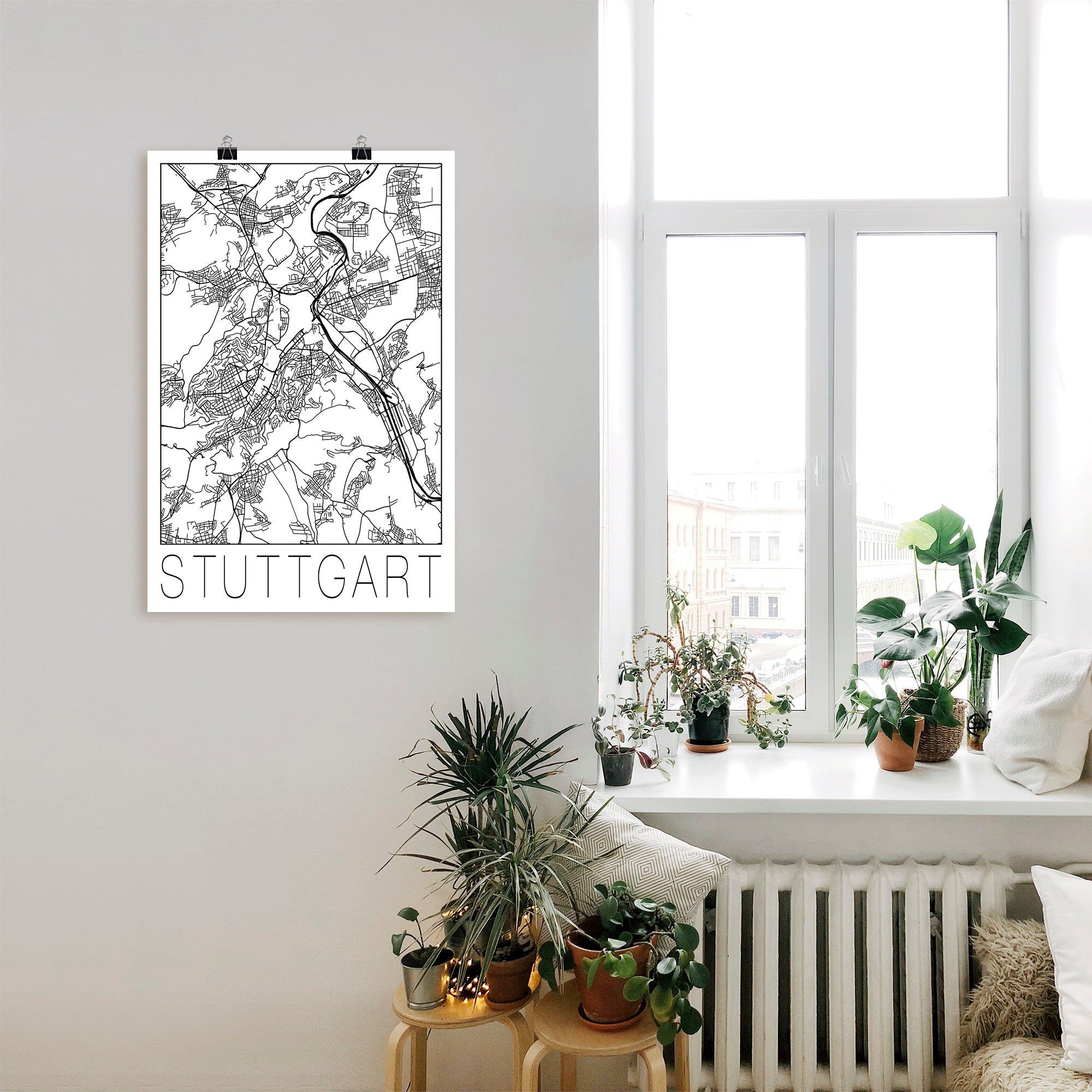 Artland Poster Retro kaart Stuttgart Duitsland als artprint van aluminium, artprint op linnen, muursticker of poster in verschillende maten