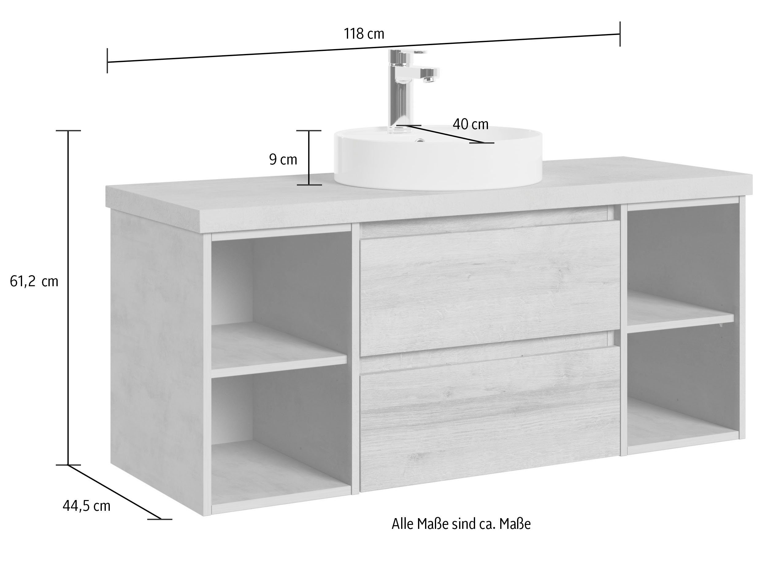 Saphir Wastafelonderkast Serie 4035 keramieken opzetwasbak met onderkast, 118 cm breed