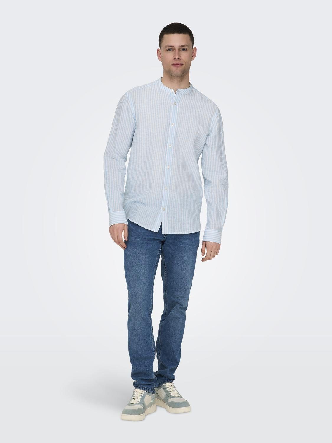 ONLY & SONS Overhemd met lange mouwen ONSCAIDEN LS MAO STRIPE LINEN SHIRT NOOS