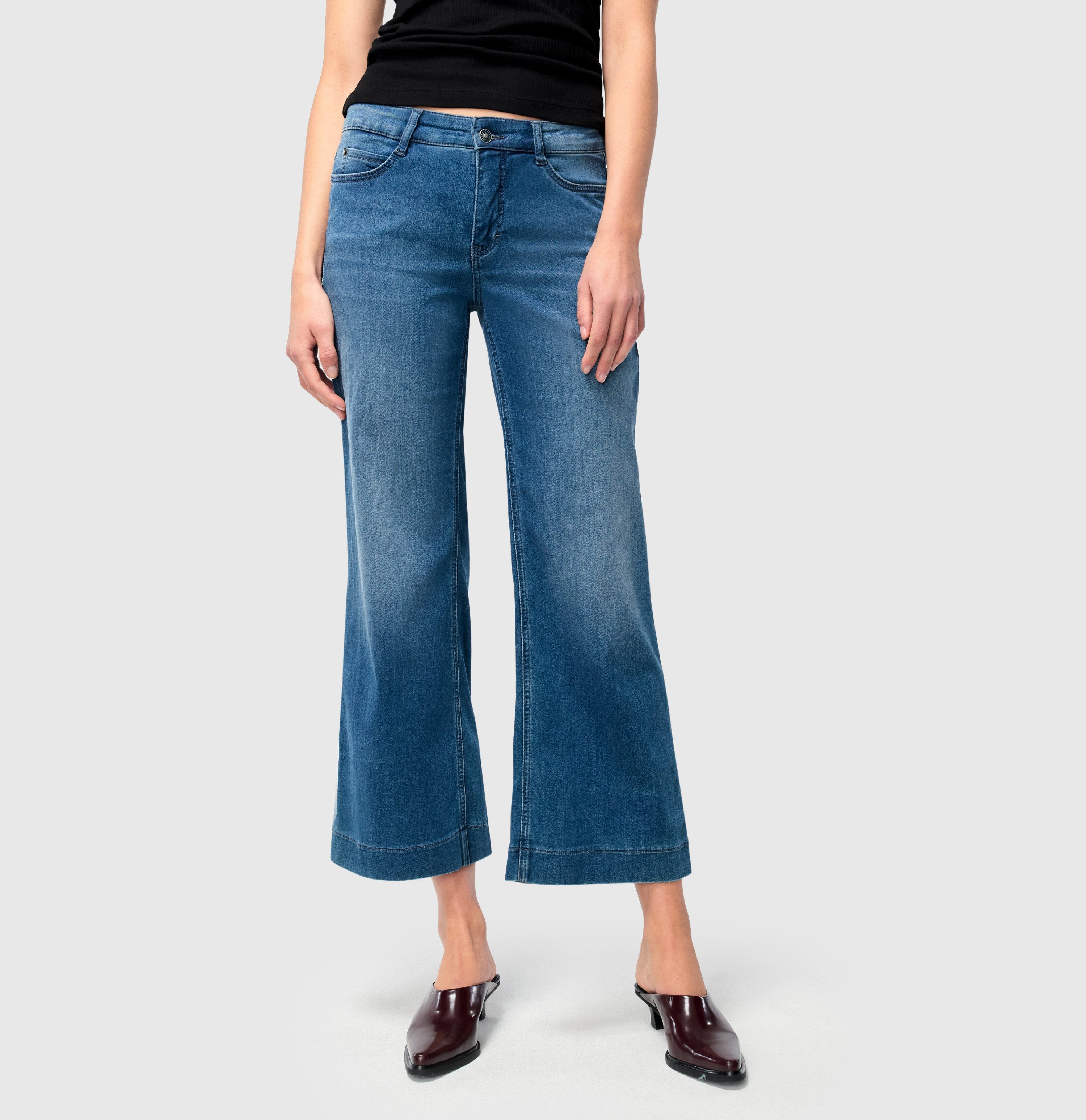 MAC Wijde jeans DREAM WIDE met franje bij de zoom dames wide leg jeans maat 36 blauw