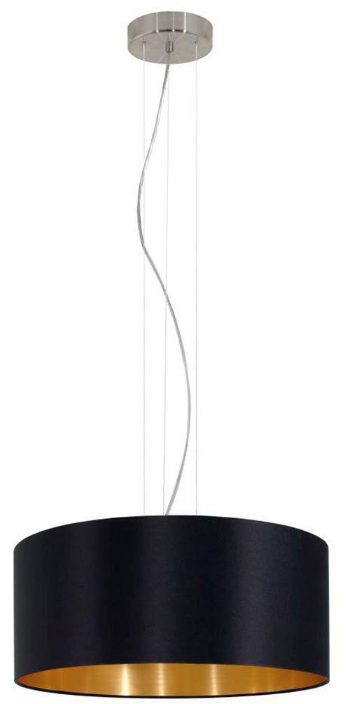 EGLO Hanglamp MASERLO hanglamp, zwart, goud, zilver, stof, elegant, modern Textiel hanglamp zwart/goudkleur, van staal en stof, E27, Ø53 cm