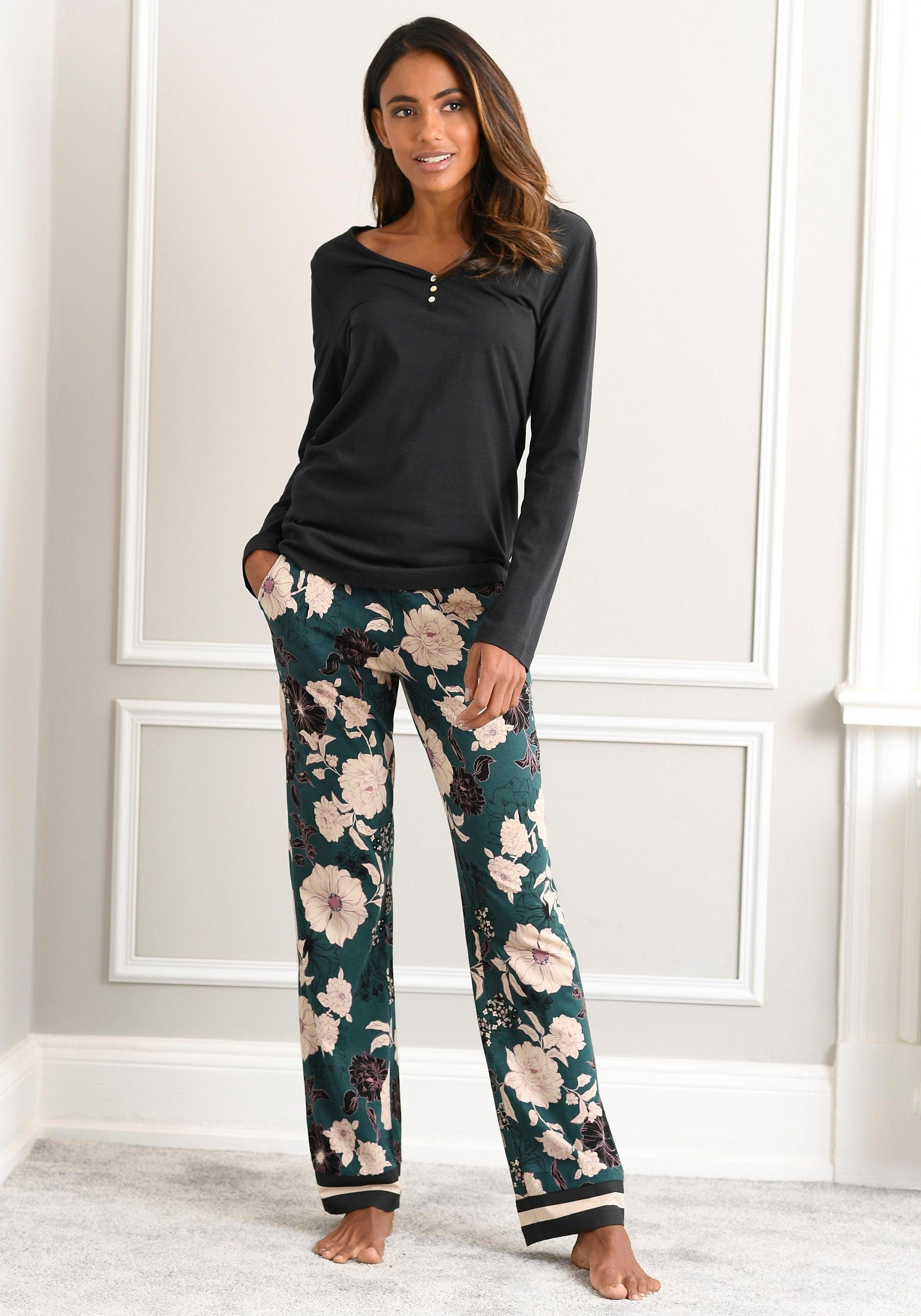 s.Oliver RED LABEL Beachwear Pyjama met gebloemde pyjamabroek (2-delig, 1 stuk)