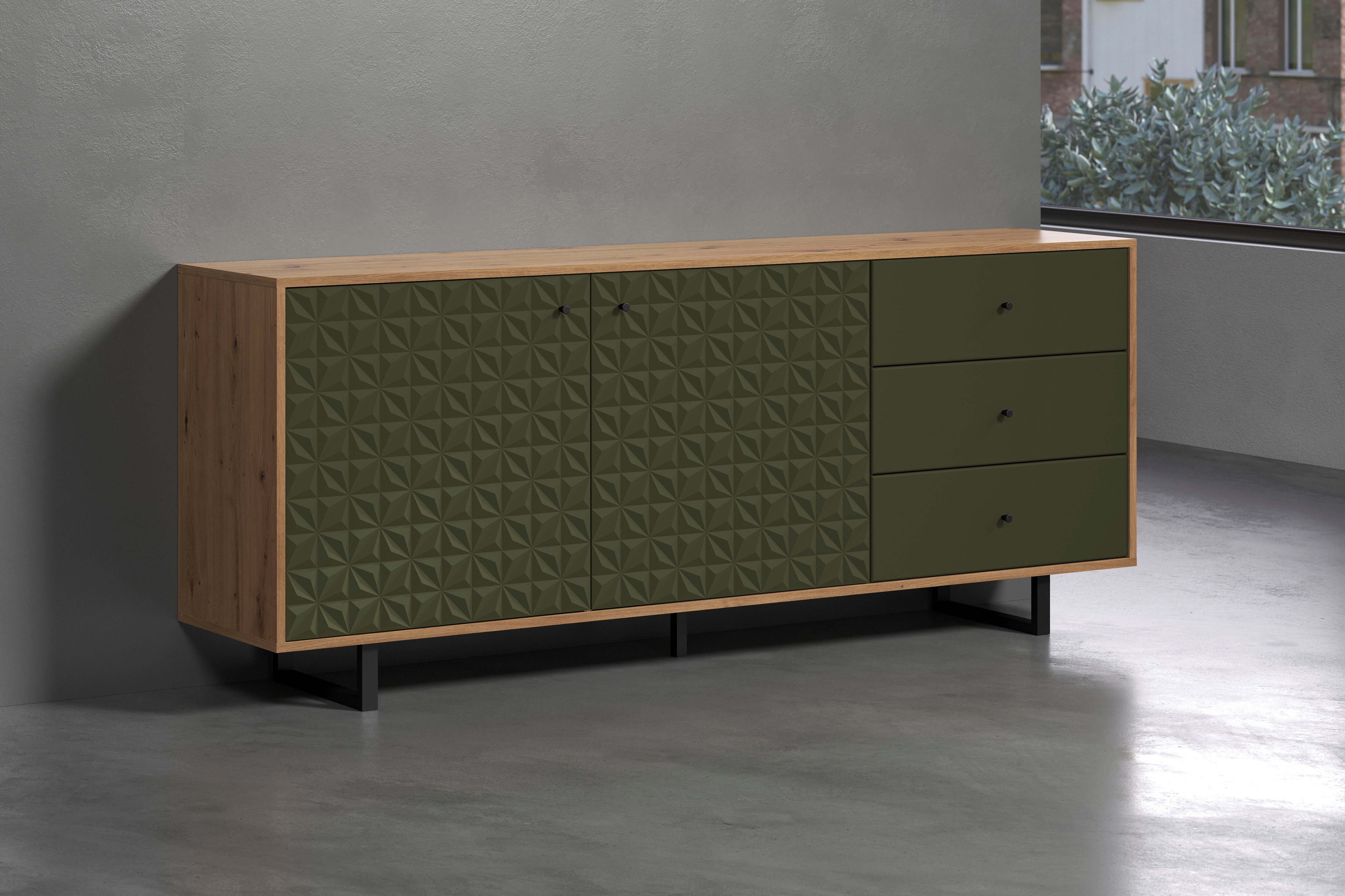 Places of Style Dressoir Ferretti Woonkamer commode met bijzondere frezing en poten/grepen van metaal