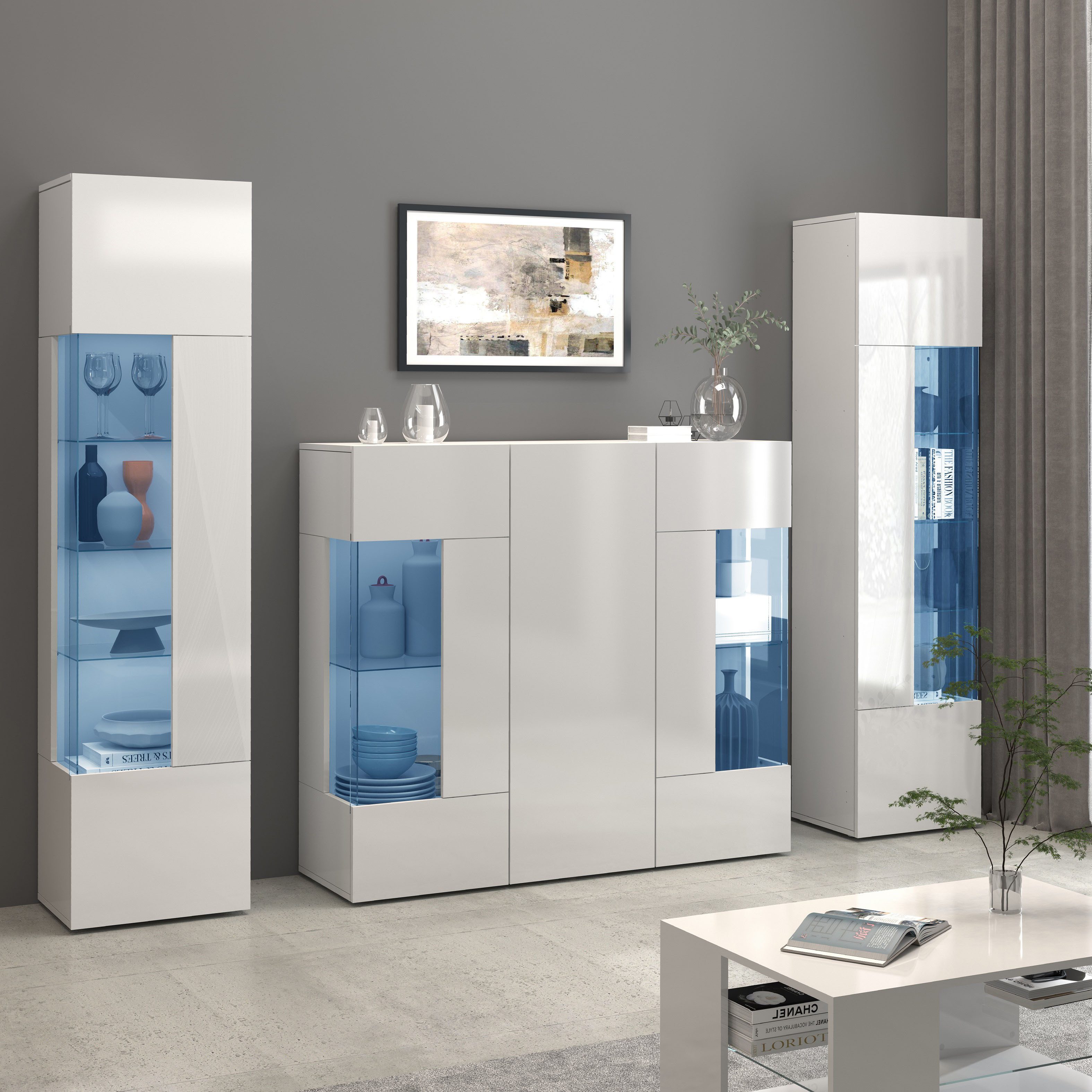 INOSIGN Highboard Egypte, Highboard, Hoge kast, Hoge ladekast, Vitrine met 3 deuren waarvan 2 met glaselement, volledig hoogglans gelakt, breedte 135