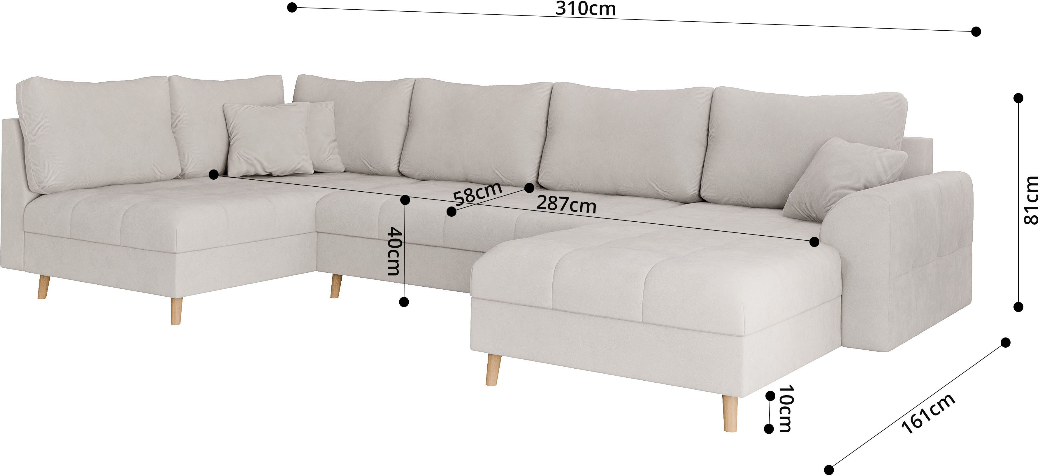 Home affaire Zithoek CHARRE U-vorm met ottomane, afmetingen B/D/H: 310/161/81 cm fijne stiksels, losse rug- en sierkussens, ook in cord en bouclé