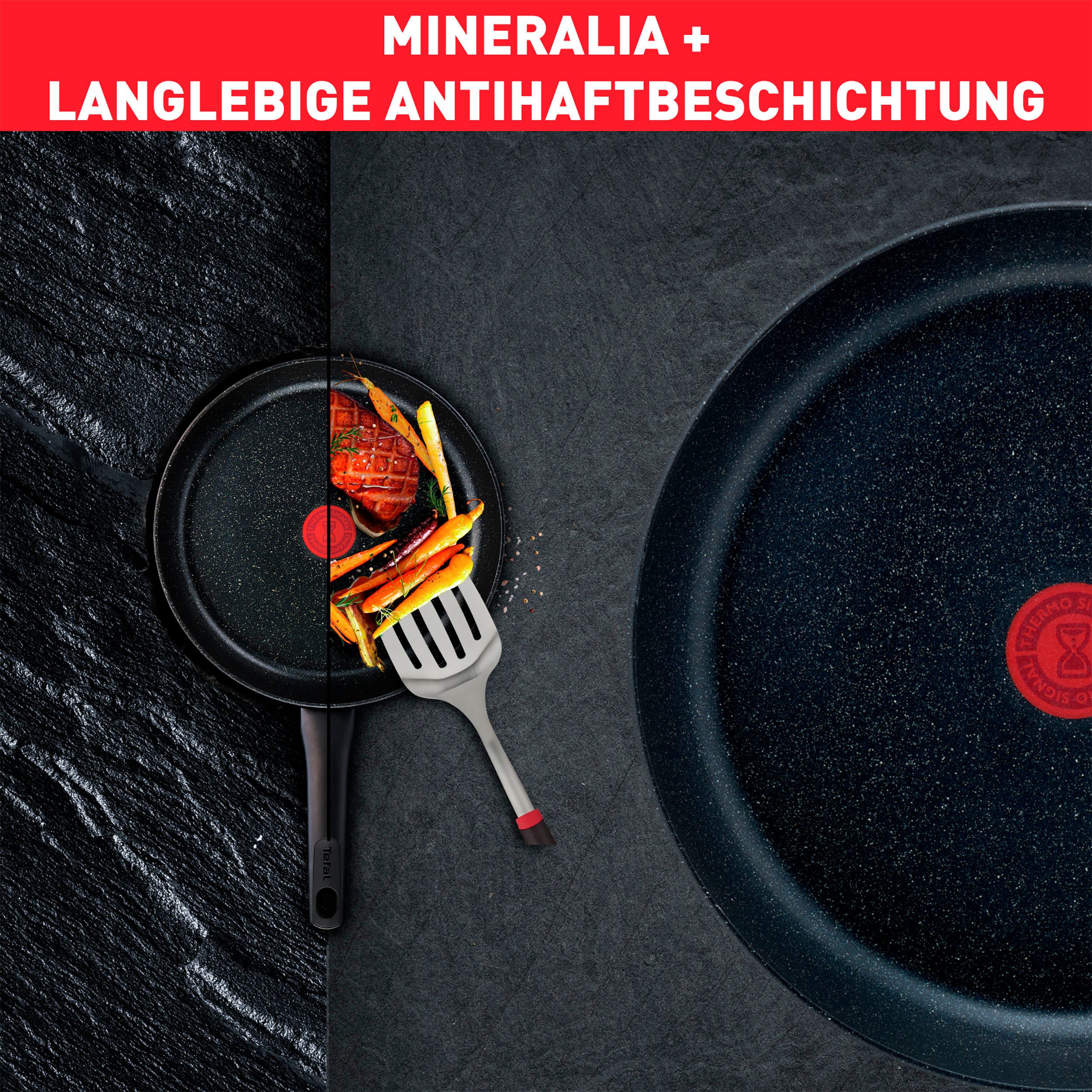 Tefal Koekenpan G28102 Black Stone Ø 20 cm Mineralia+ anti-aanbakverzegeling, thermo-signaal, inductiegeschikt