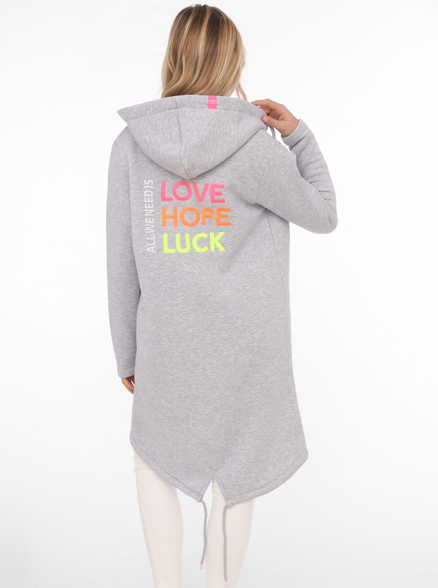 Zwillingsherz Capuchonsweatvest met capuchon, rugprint en kleinere frontprints