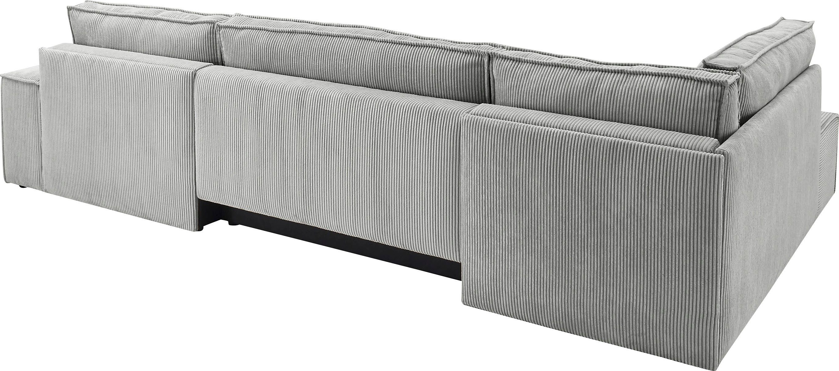 Home affaire Zithoek SHERWOOD 329 cm, U-vorm, slaapbank, Slaapfunctie met bedkist (194x139 cm), cord, vintage, fluweel