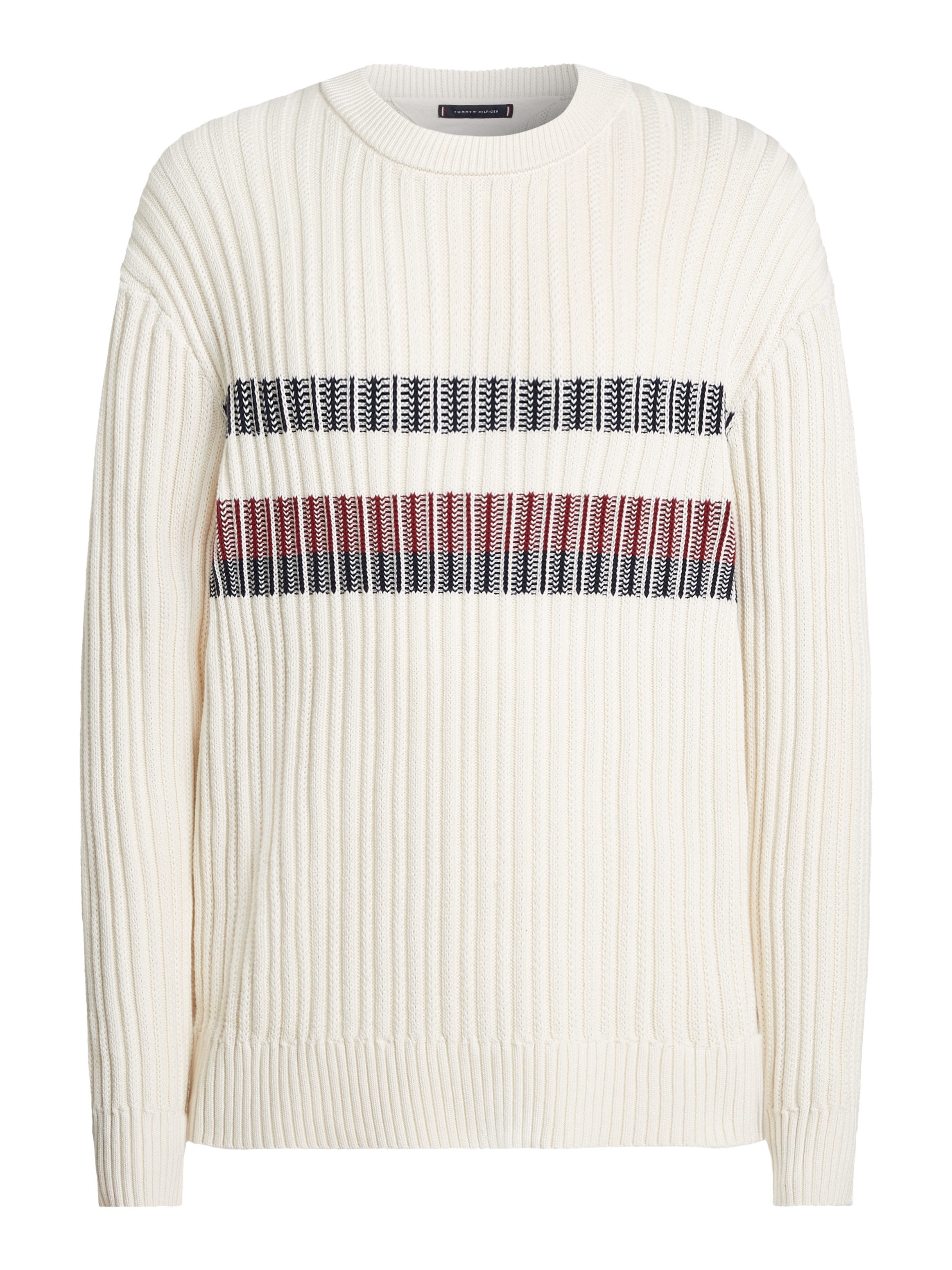 Tommy Hilfiger Trui met ronde hals GLOBAL STRIPE CHUNKY RIB C NK met opvallend color block-ontwerp