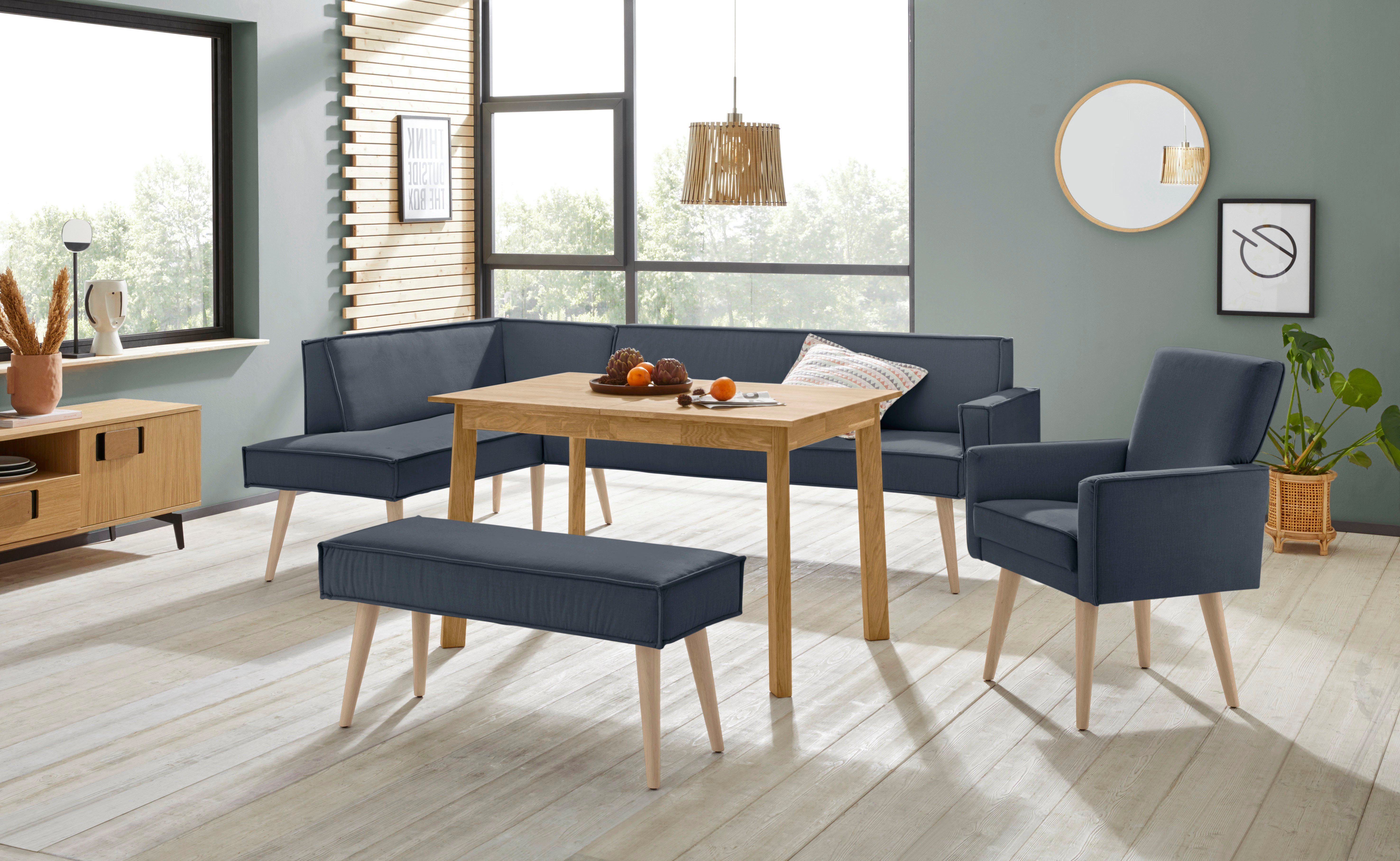 exxpo - sofa fashion Hoekbank Lungo, moderne paspelnaad, comfortabel en elegant, hoge houten voet