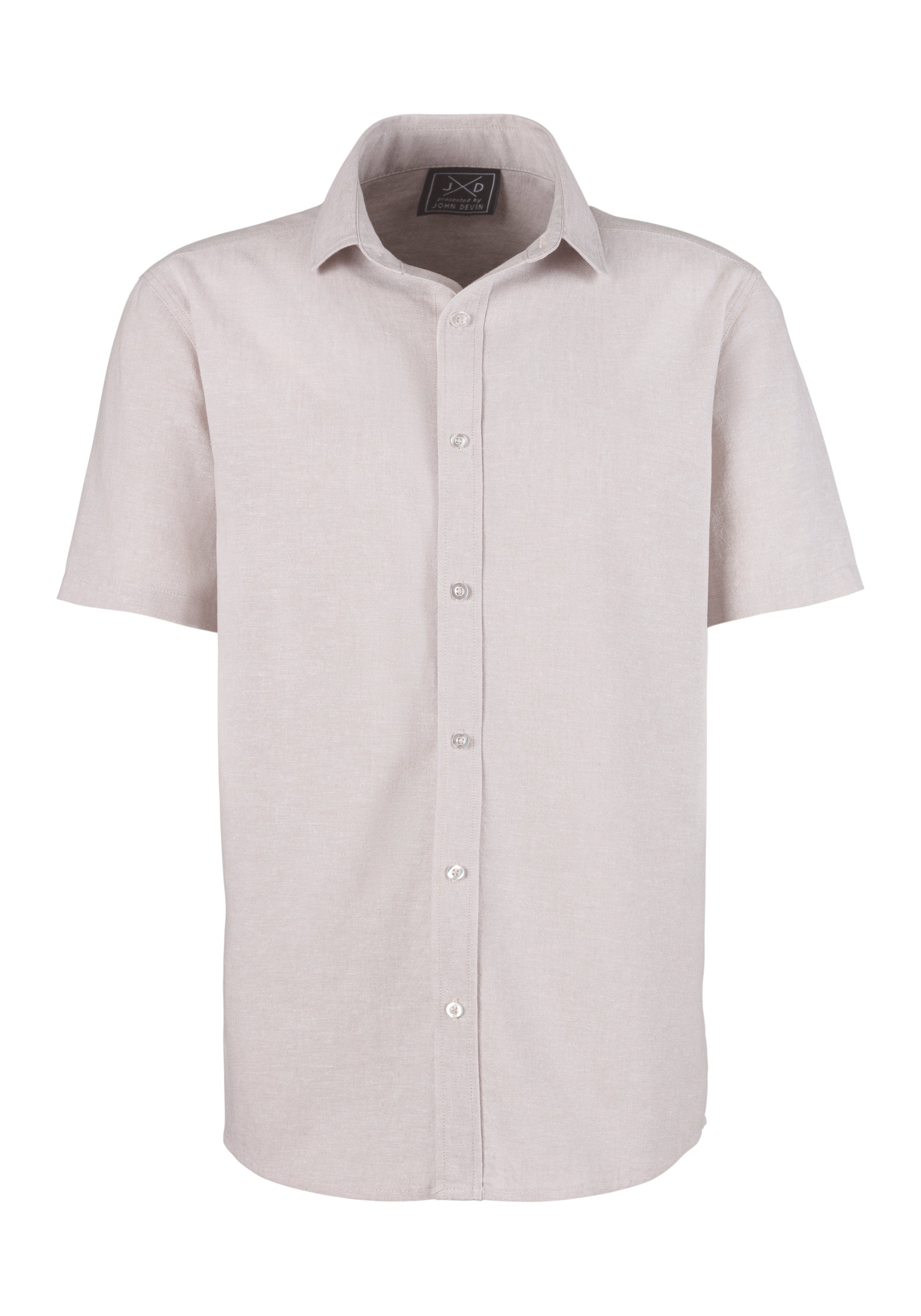John Devin Overhemd met korte mouwen In linnen look, Korte mouwen shirt met kentkraag van 100% katoen