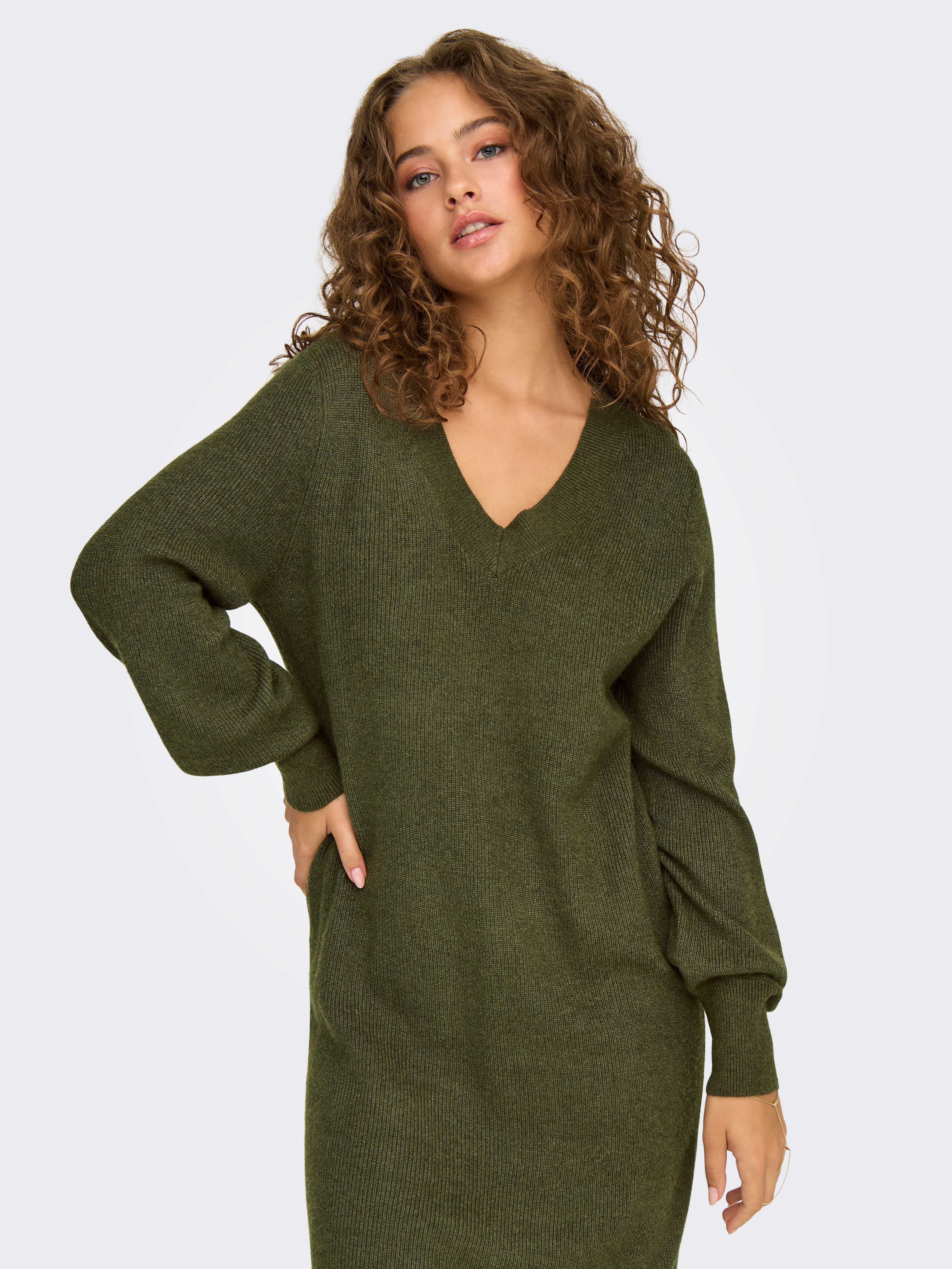 Only Gebreide jurk ONLKATIA LS V-NECK DRESS NCA KNT