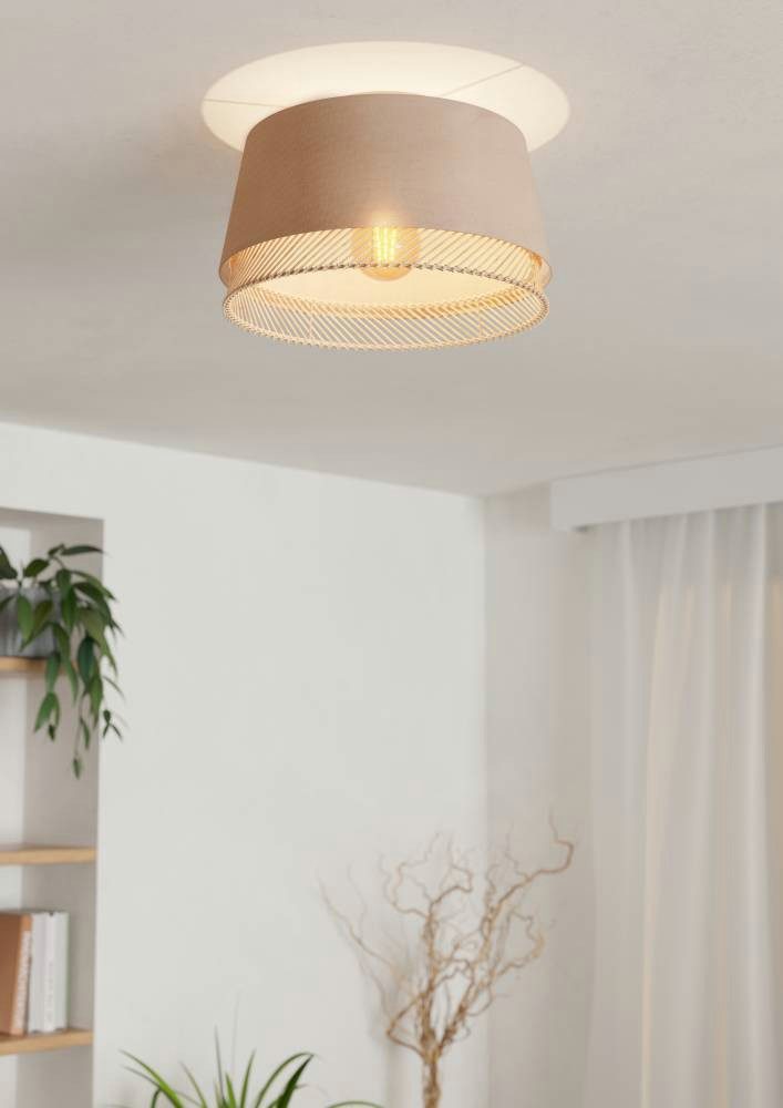 EGLO Plafondlamp TABLEY plafondlamp, woonkamerlamp, linnen, bamboe, natuur, E27 Plafondlamp, woonkamerlamp, linnen en bamboe, opbouwlamp, Ø 38 cm (1 stuk)