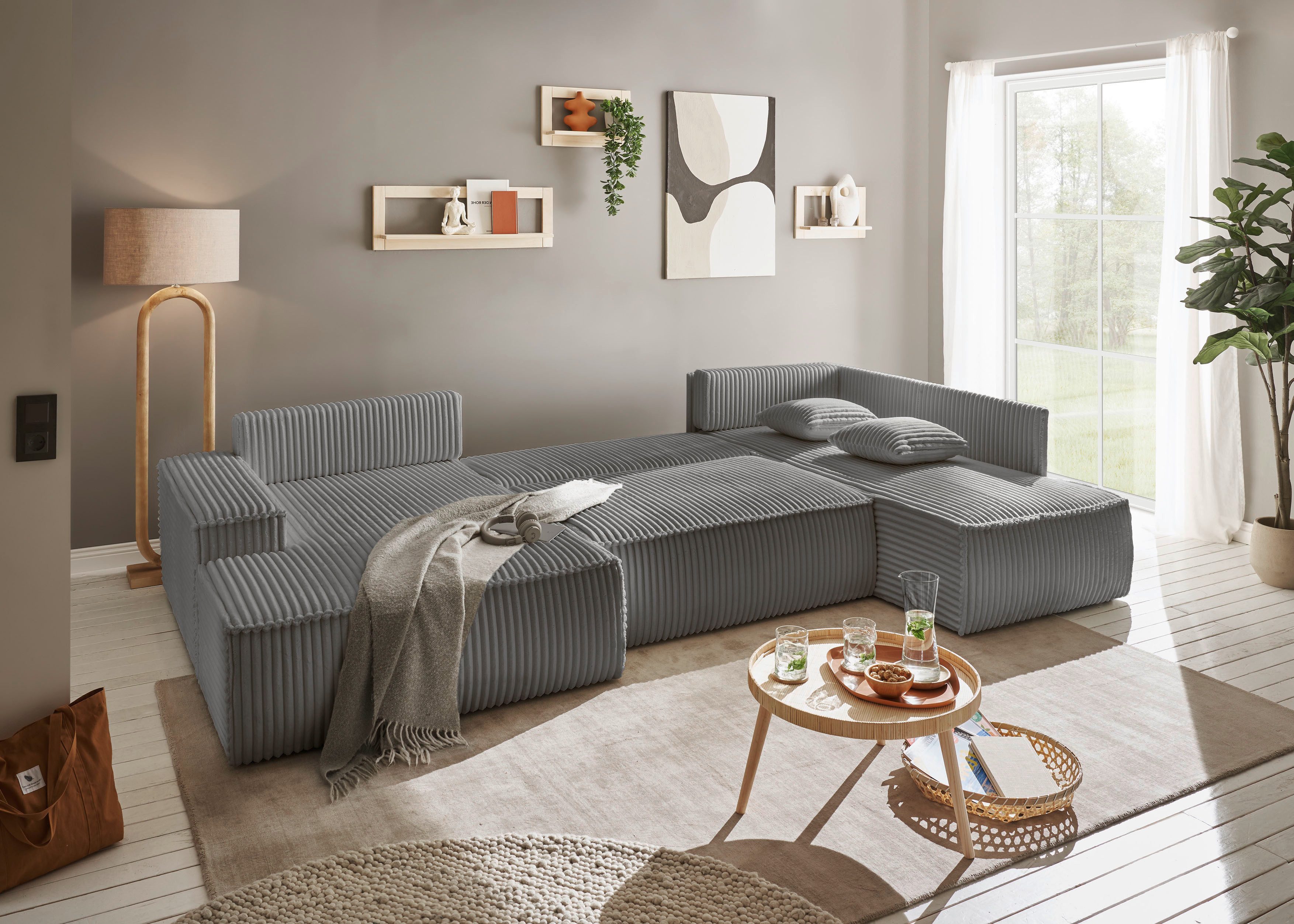 andas Zithoek FINNLEY U-model XXL 329 cm, bedbank, slaapfunctie m. bedkist