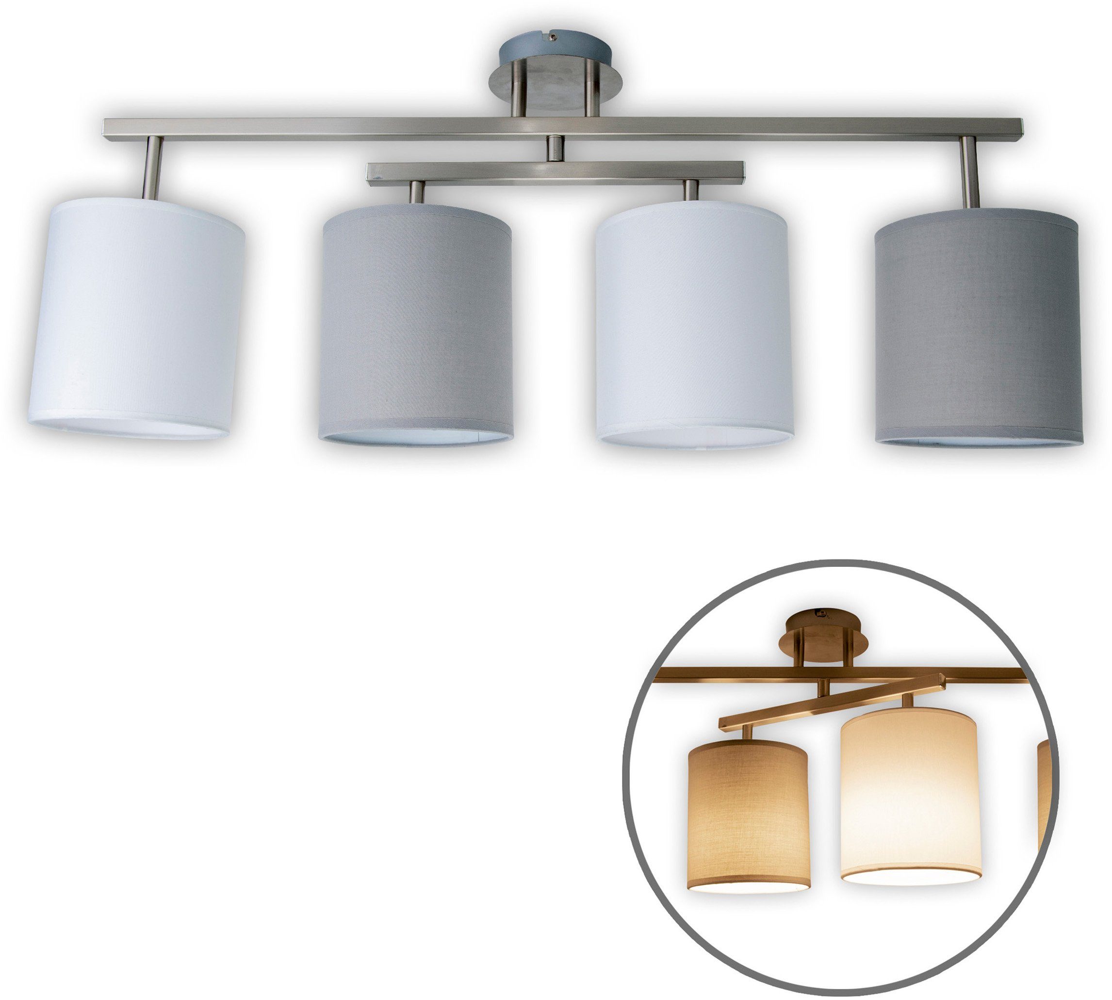 näve Plafondlamp Tilde 4 x e27 textiels kappen, elk 2 x in grijs en wit, flexibel verstelbaar (1 stuk)