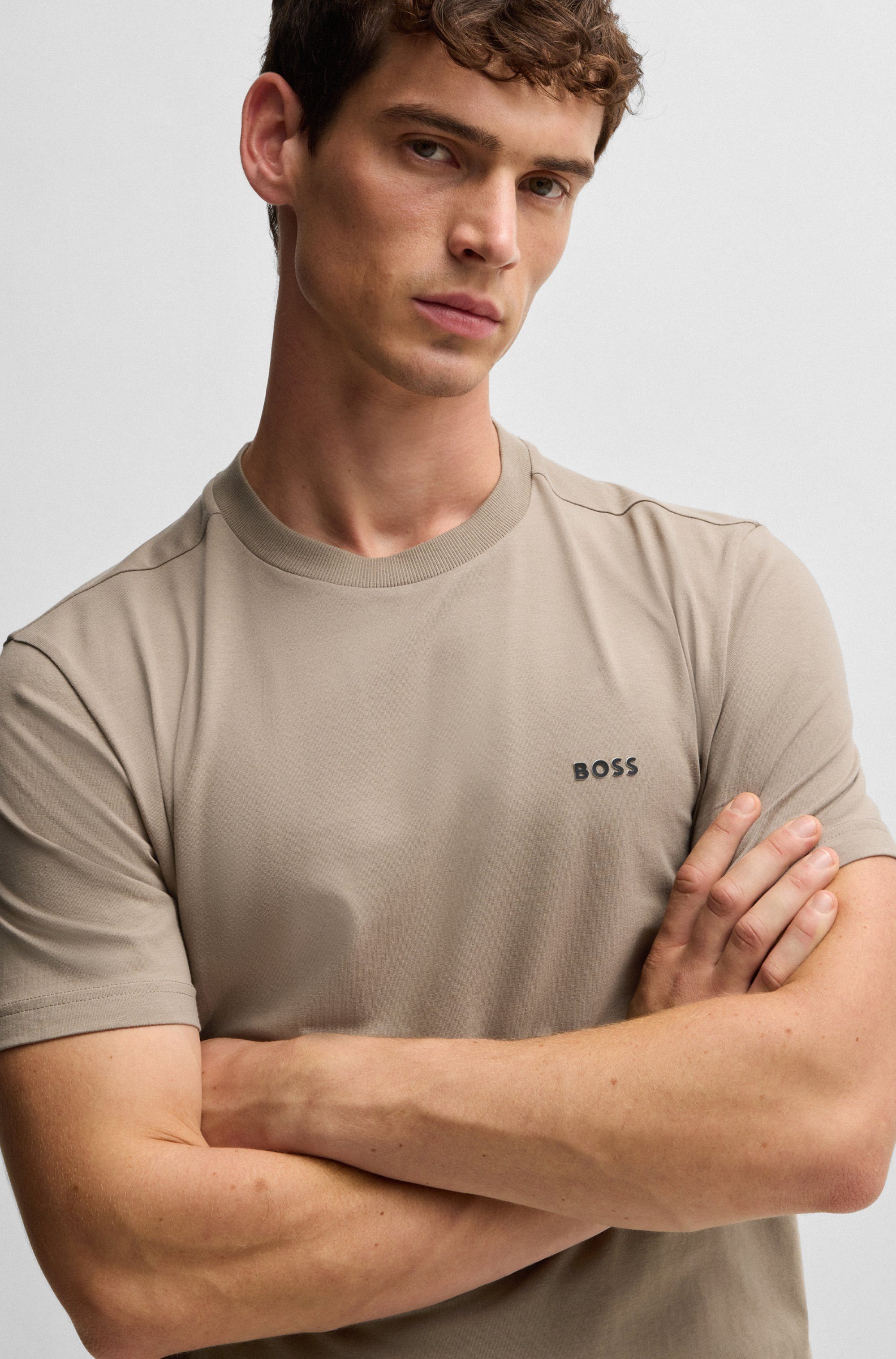 BOSS GREEN Shirt met ronde hals Thee met gegomd contrast-logo