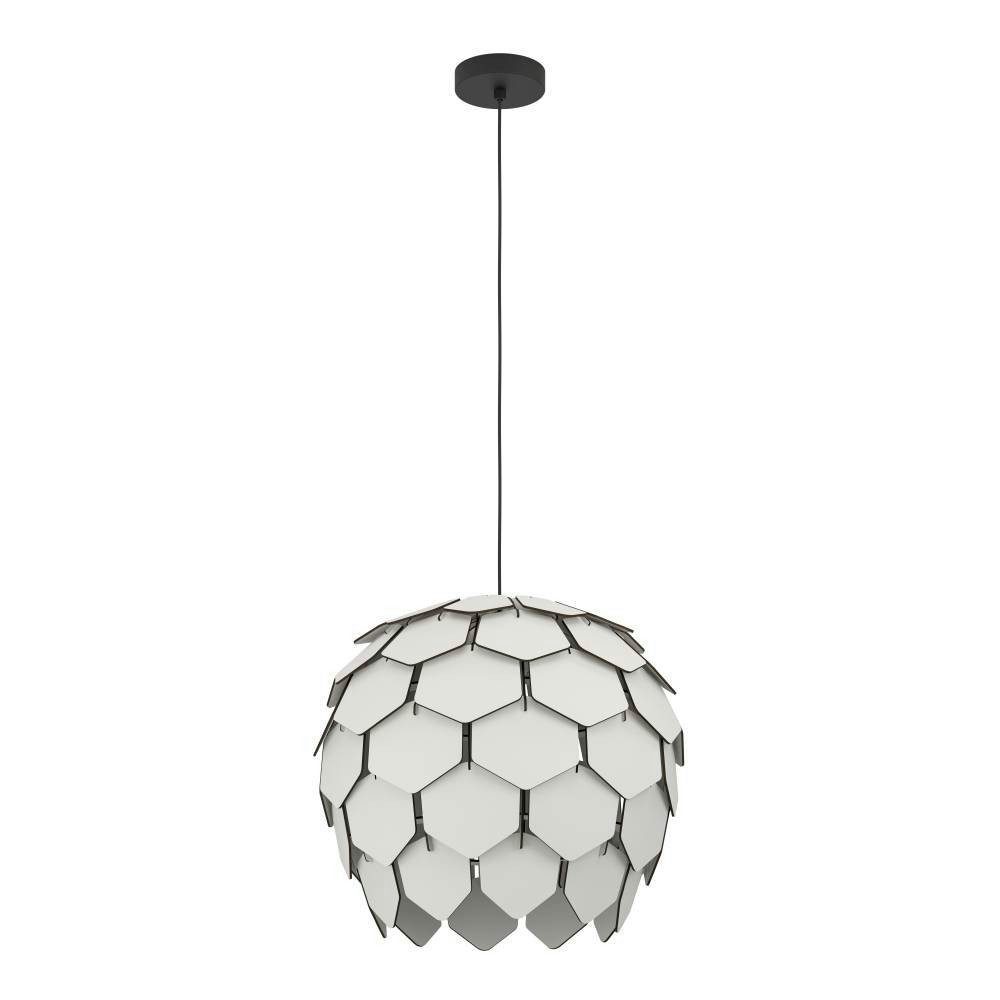 EGLO Hanglamp MATTANZA Hanglamp, hout in lichtgrijs en metaal in zwart, E27, Ø 50 cm (1 stuk)