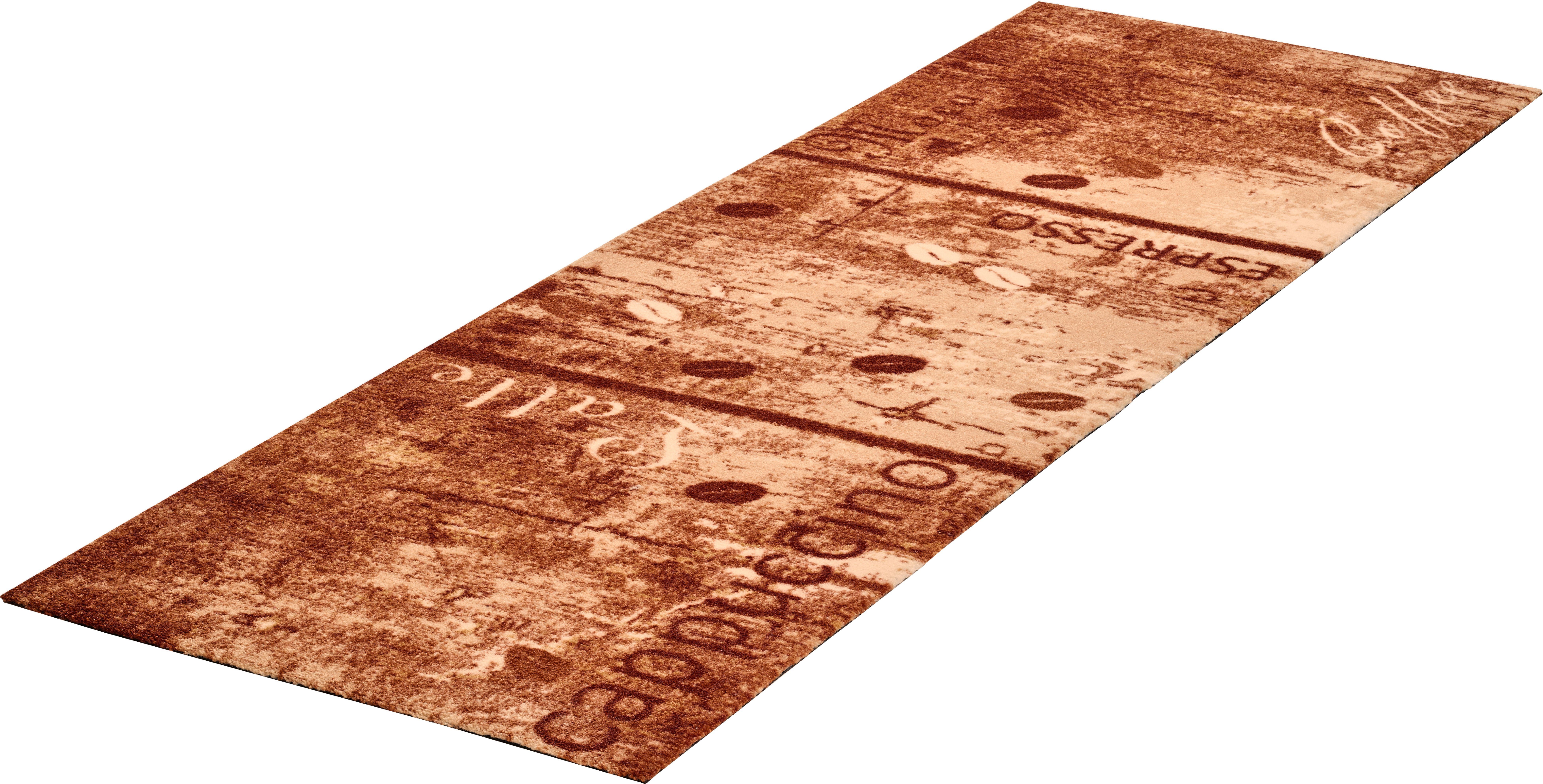 Grund Keukenloper Cappu Geschikt voor binnen en buiten, loper met een opschrift, loper laagpolige vloerkleden maat 60x180 cm bruin