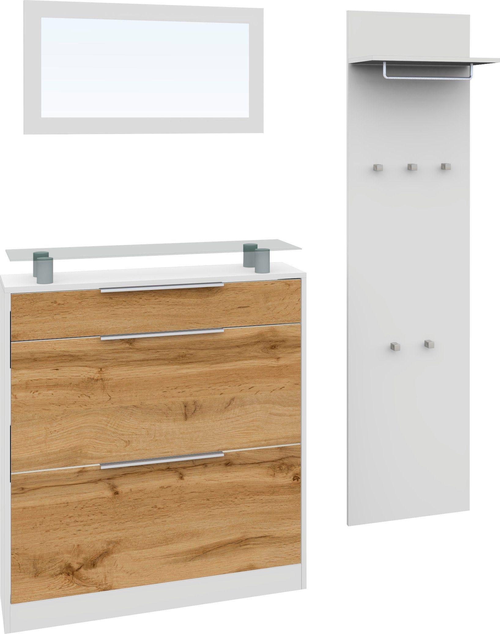 borchardt Möbel Halmeubelset Oliva (3-dlg), met staande schoenenkast, paneel en spiegel (set, 3-delig)