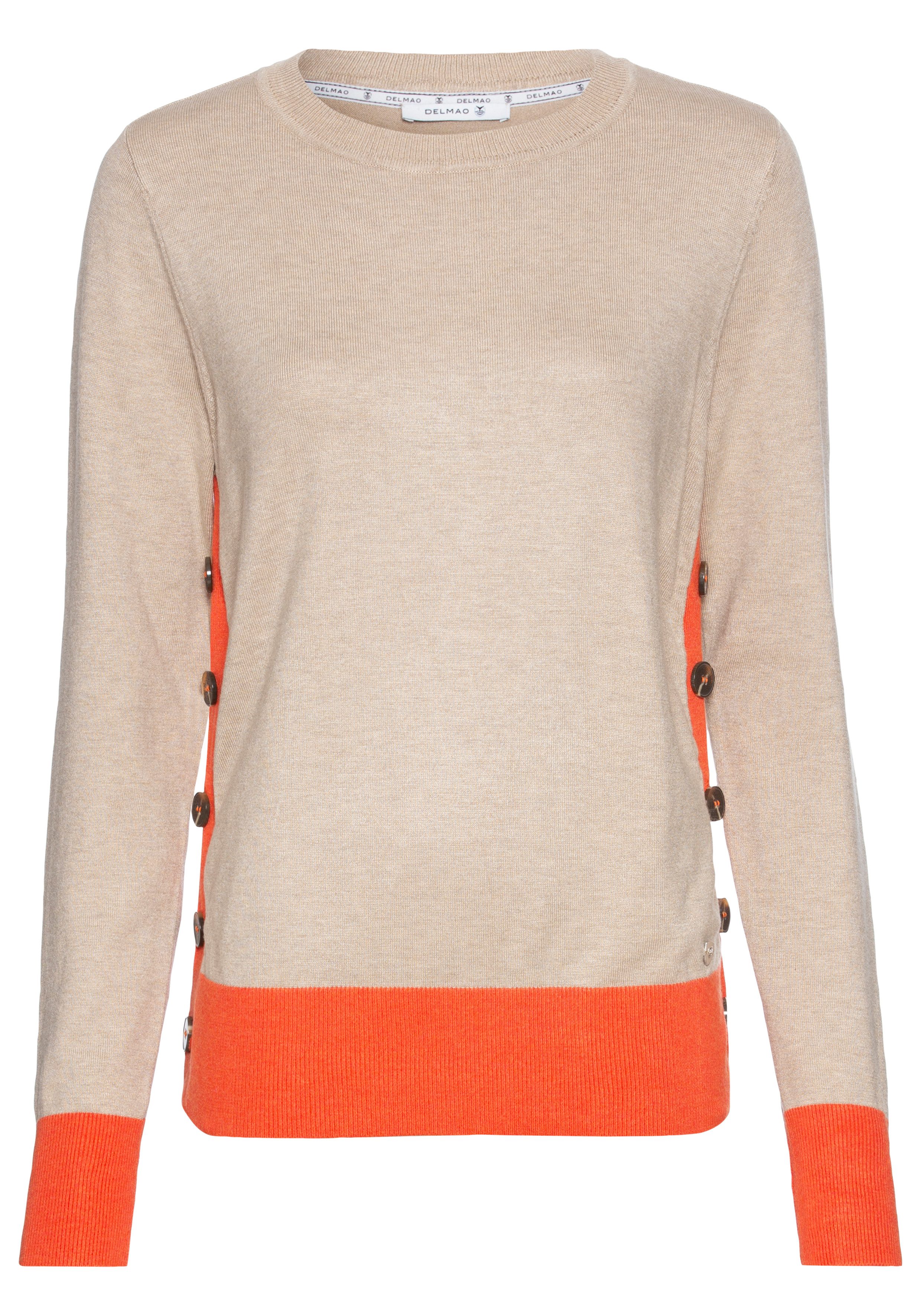 DELMAO Trui met ronde hals met knoopsluiting opzij